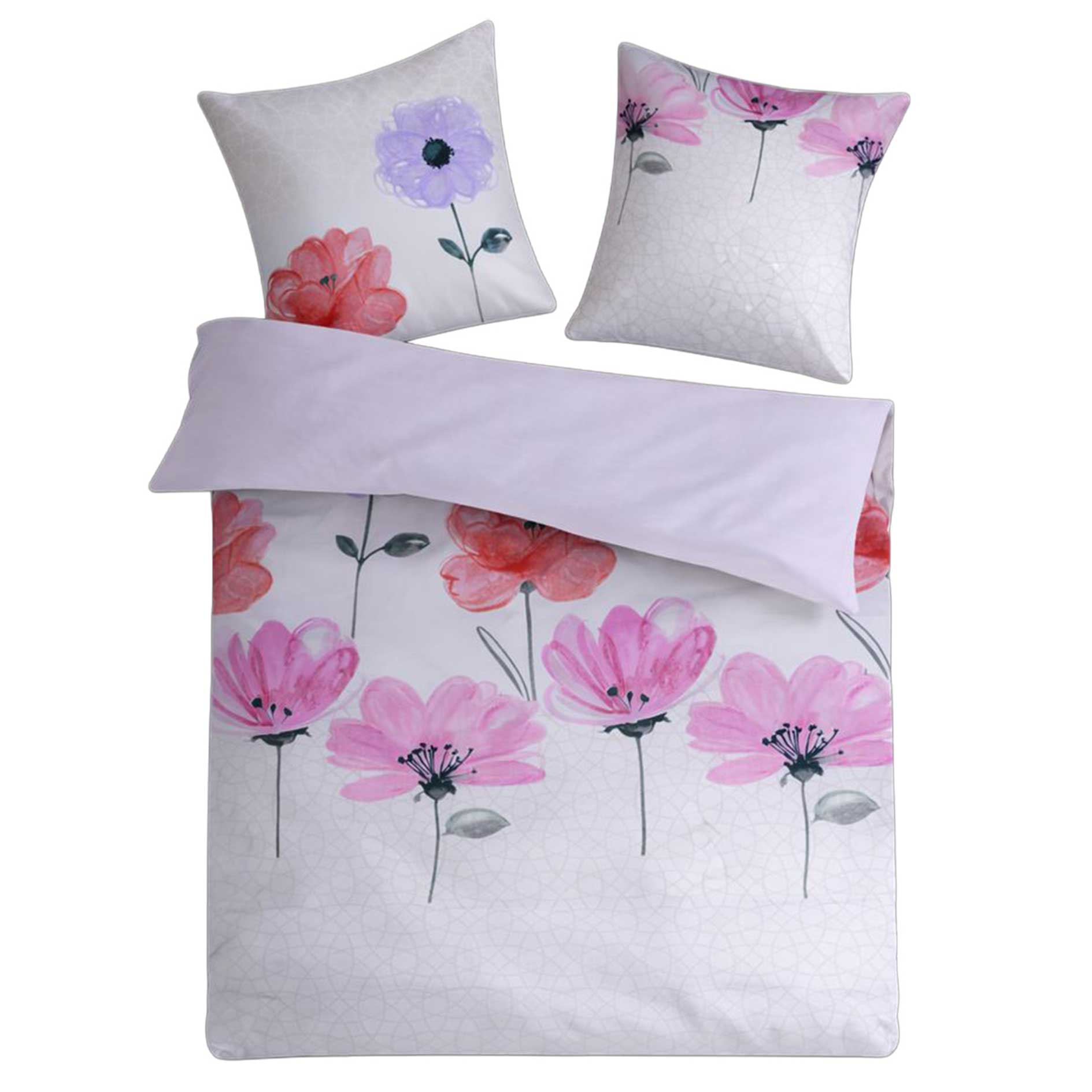Renforcé-Bettwäsche - flieder-rosa-rot - Blumen - 135x200 cm