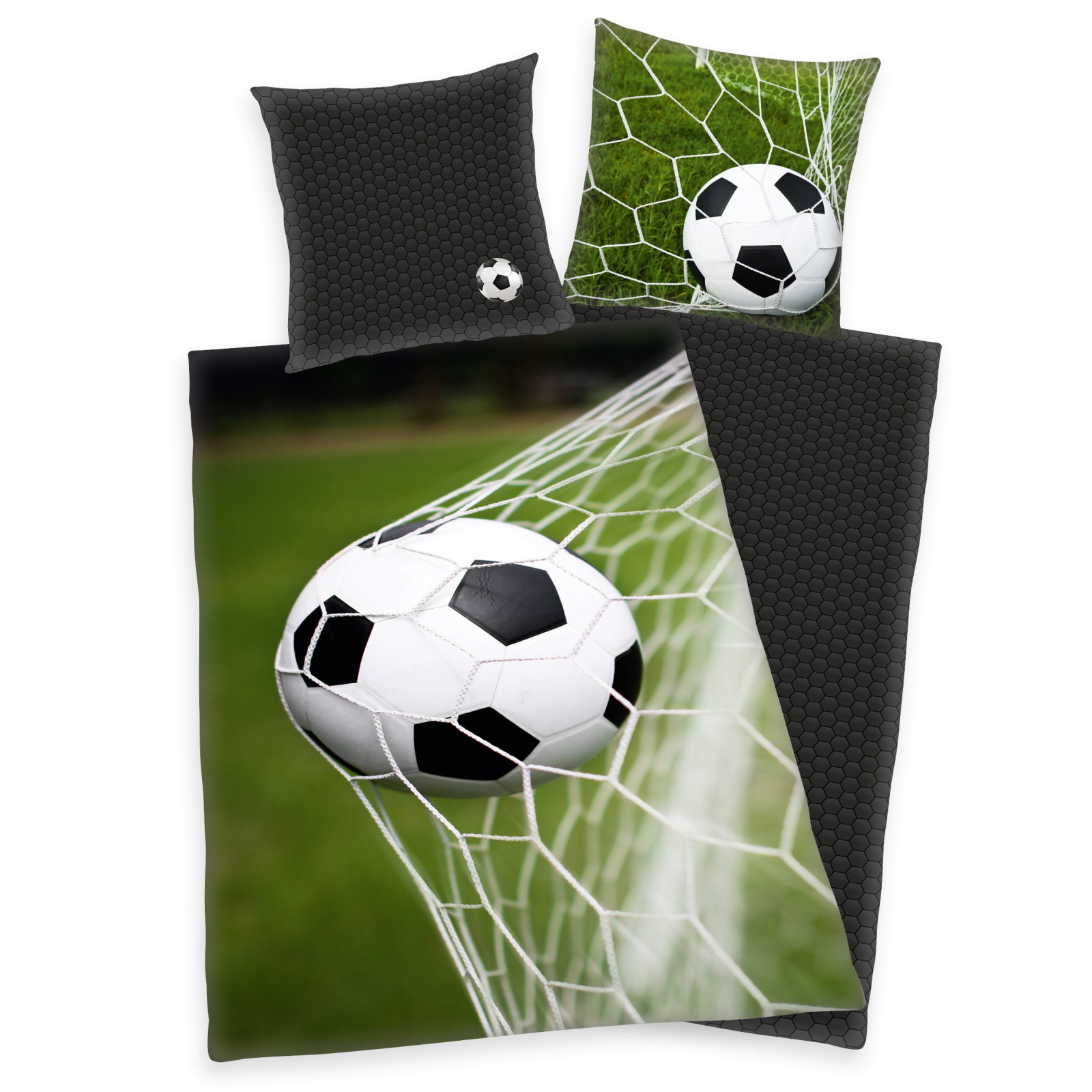Renforcé-Bettwäsche - Fußball - grün - schwarz-weiß - 135x200 cm