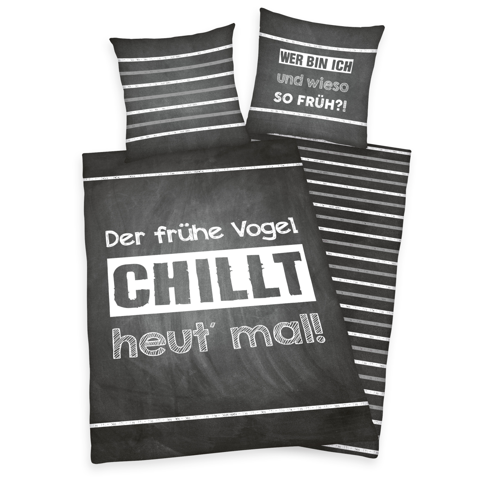 Renforcé-Bettwäsche SPRÜCHE - grau-weiß - 135x200 cm