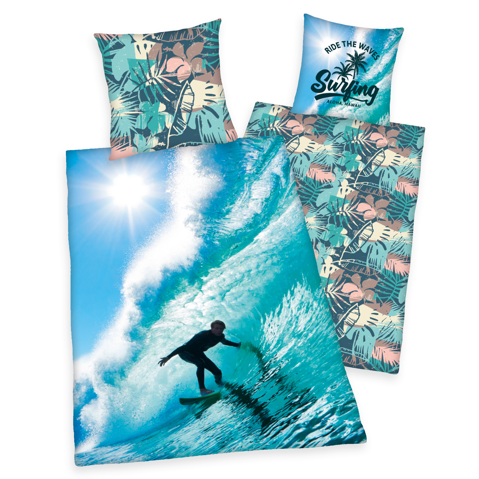 Renforcé-Bettwäsche SURFER - blau - 135x200 cm