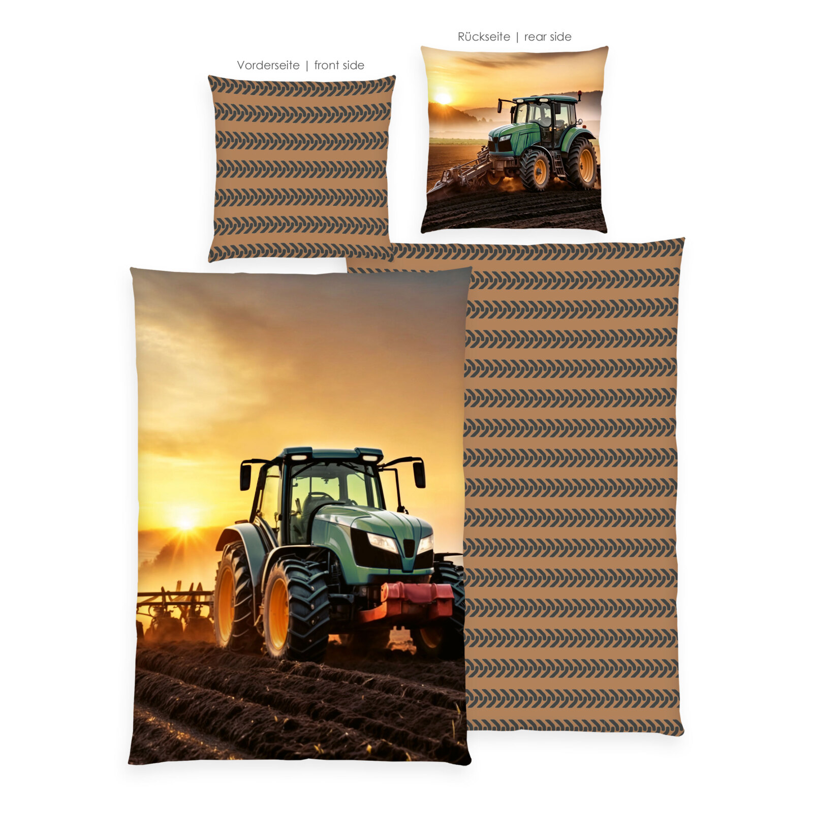 Renforcé-Bettwäsche TRAKTOR - braun-gelb-grün - 135x200 cm
