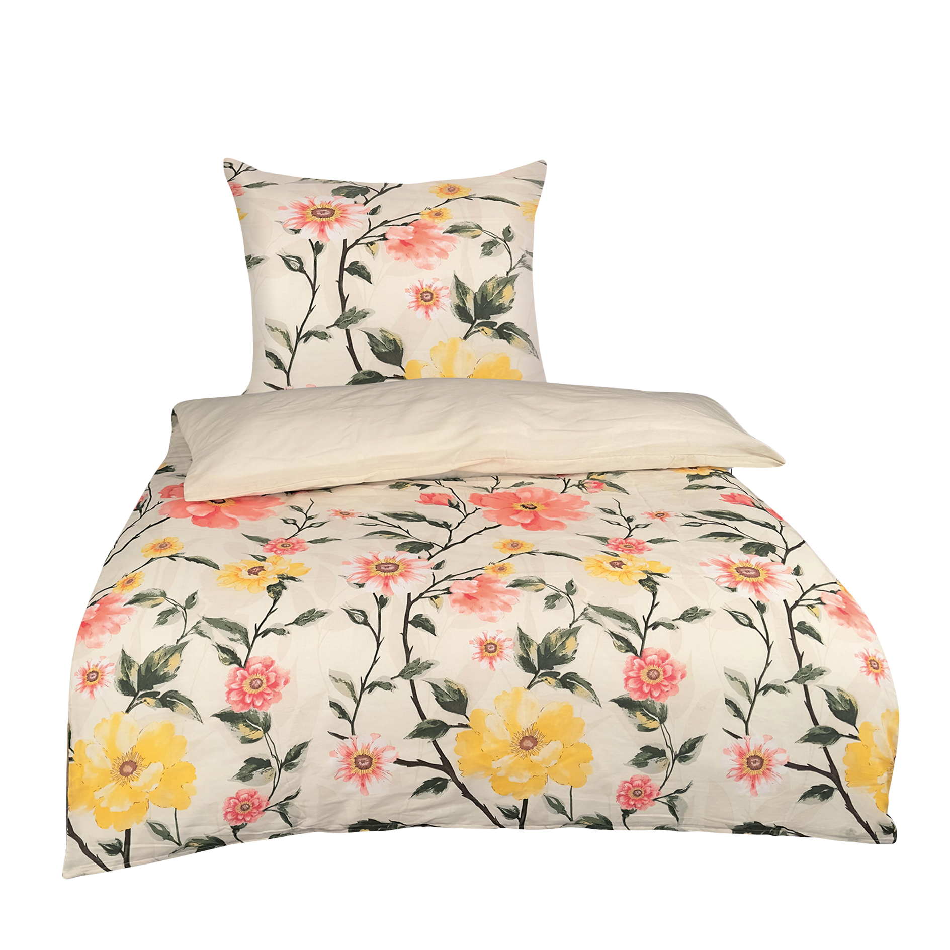 Renforcé-Bettwäsche - weiß-multicolor - Blumen - 135x200 cm