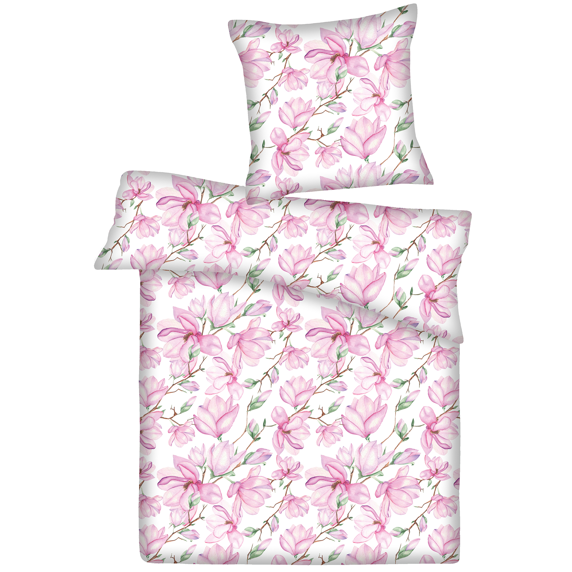 Renforcé-Bettwäsche - weiß-pink - Magnolie - 135x200 cm