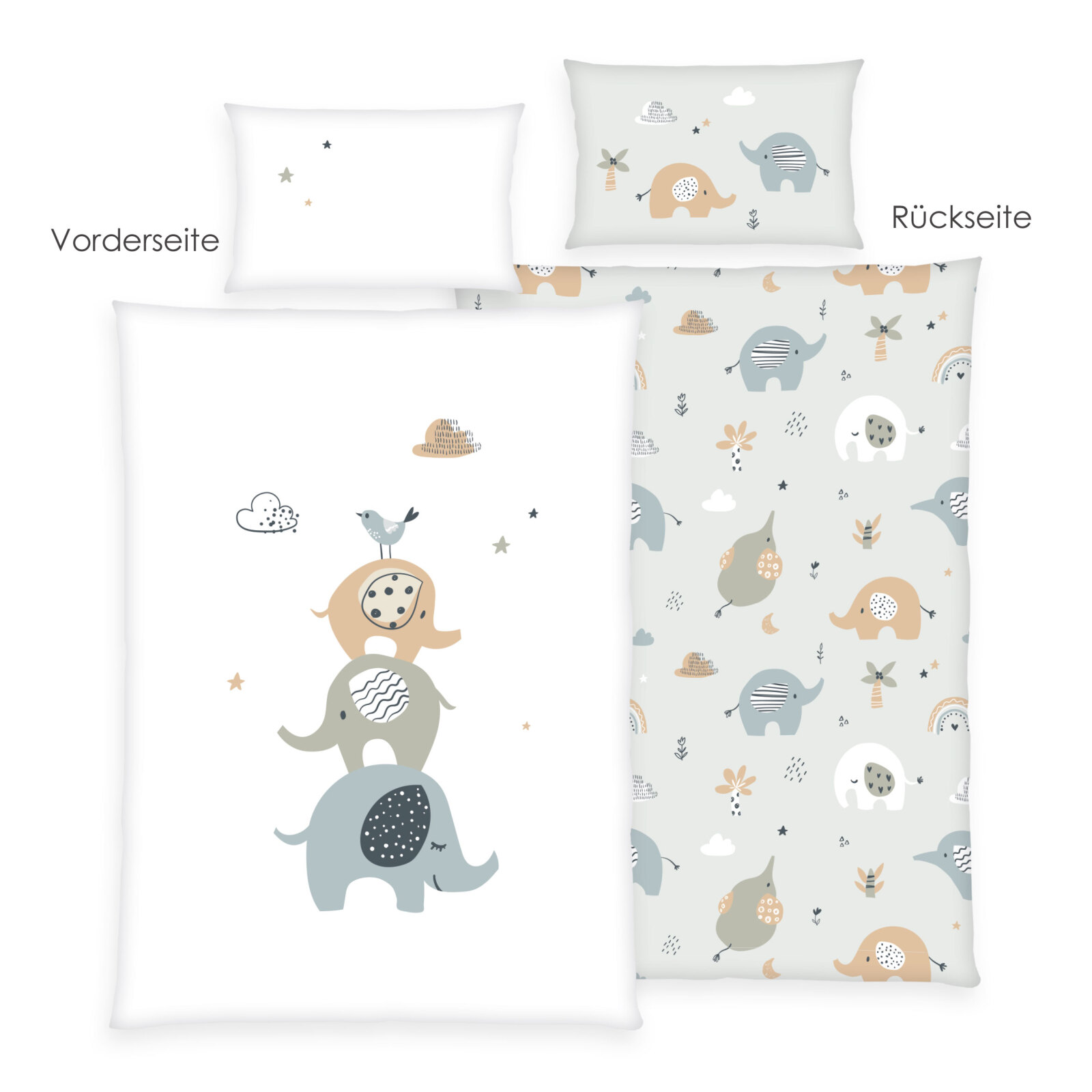 Renforcé-Kinderbettwäsche ELEPHANTS - multicolor - 100x135 cm