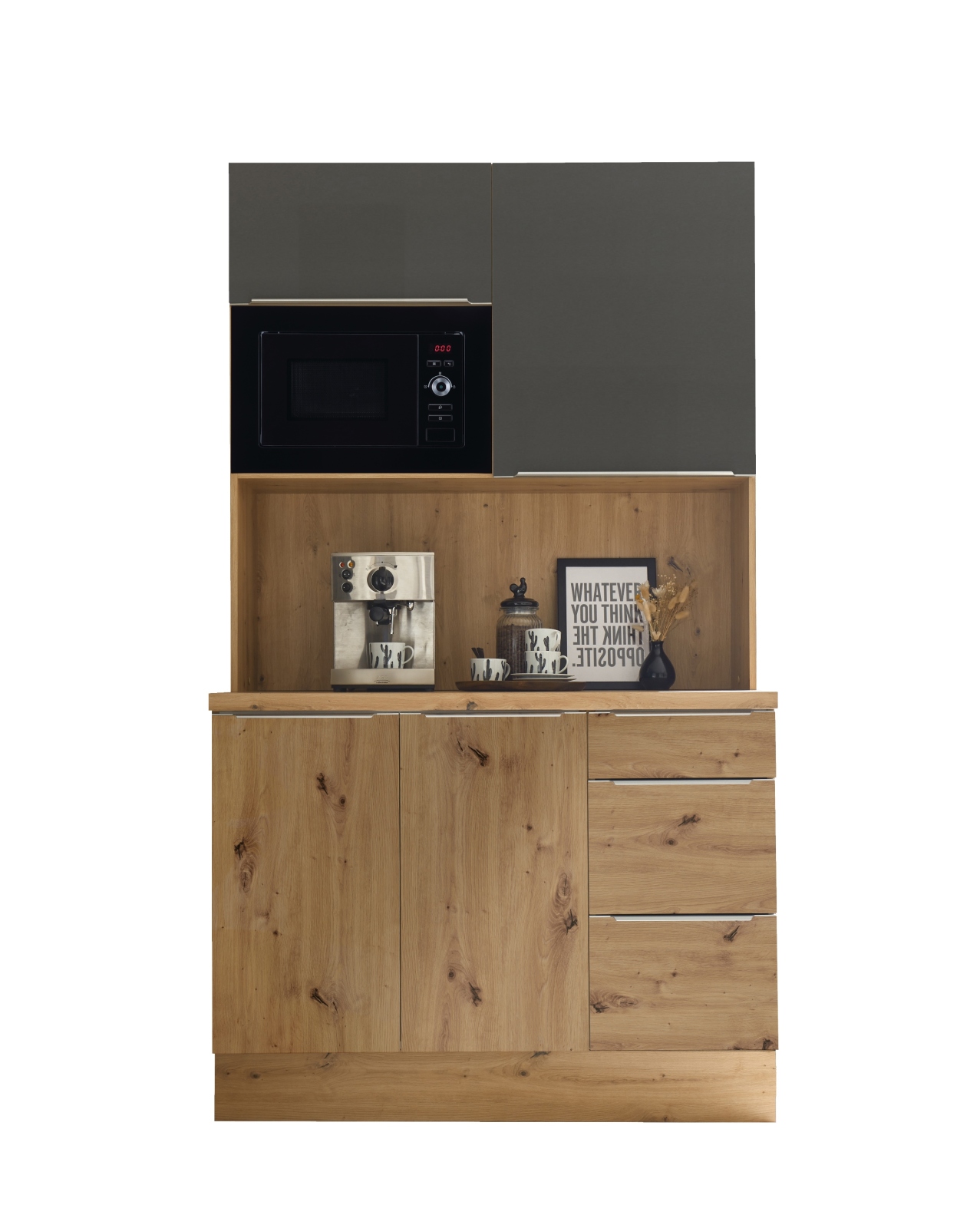 RESPEKTA Buffet - Artisan Eiche - grau matt - mit Mikrowelle - 120 cm