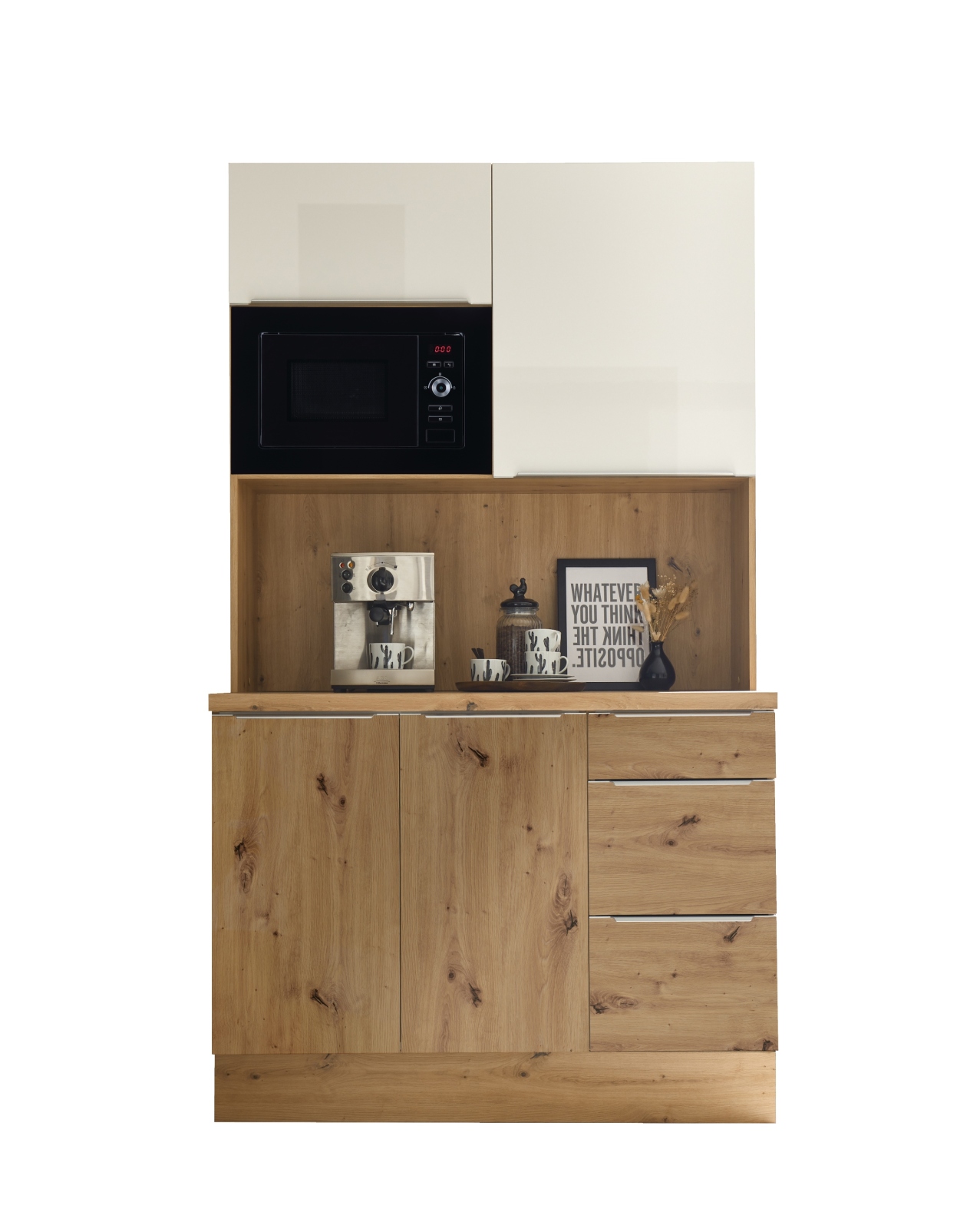 RESPEKTA Buffet - Artisan Eiche - weiß Hochglanz - mit Mikrowelle - 120 cm