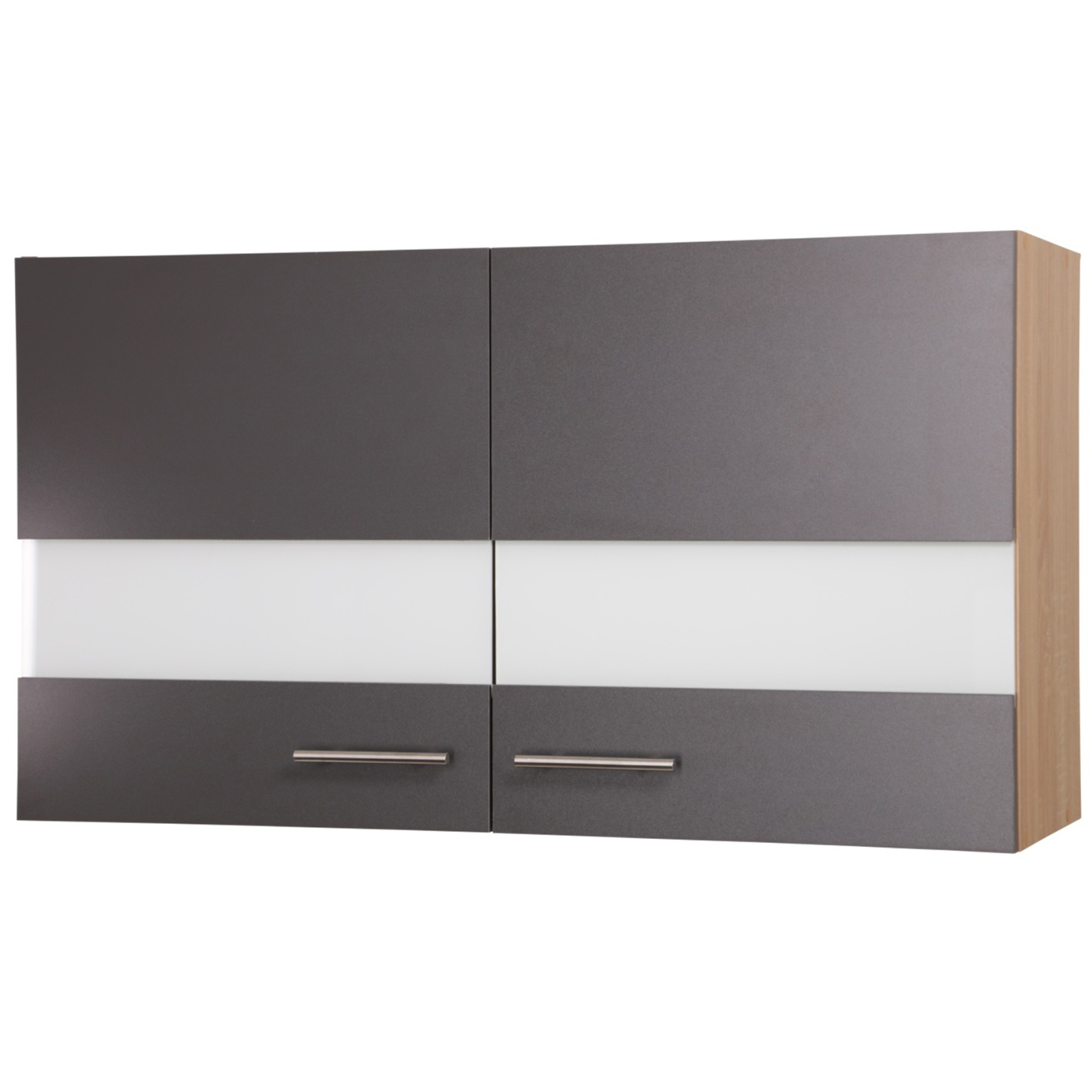 RESPEKTA Glas-Oberschrank - grau matt - Eiche sägerau - 100 cm