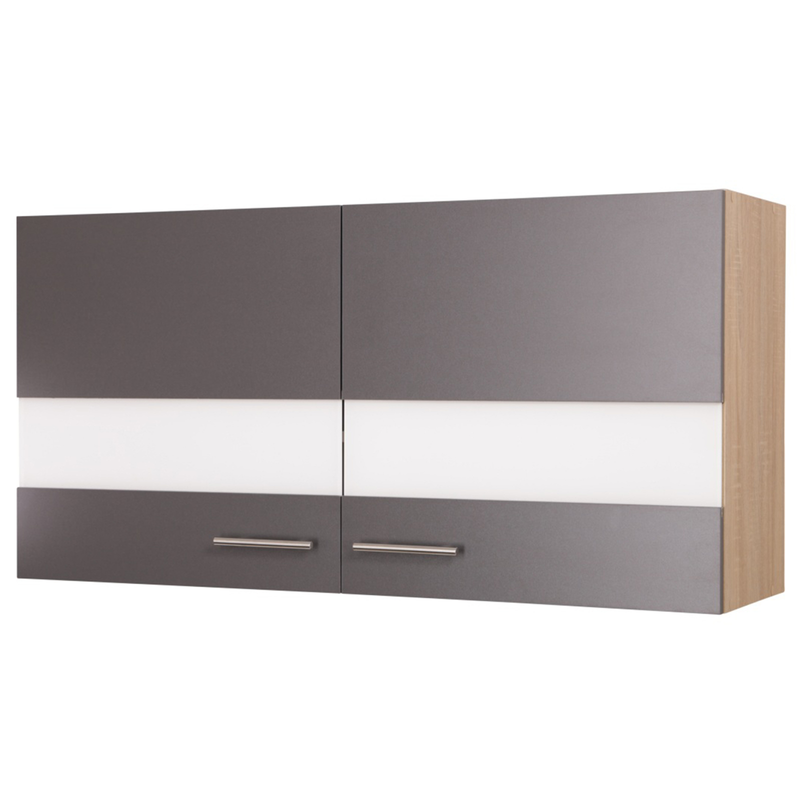 RESPEKTA Glas-Oberschrank - grau matt - Eiche sägerau - 110 cm
