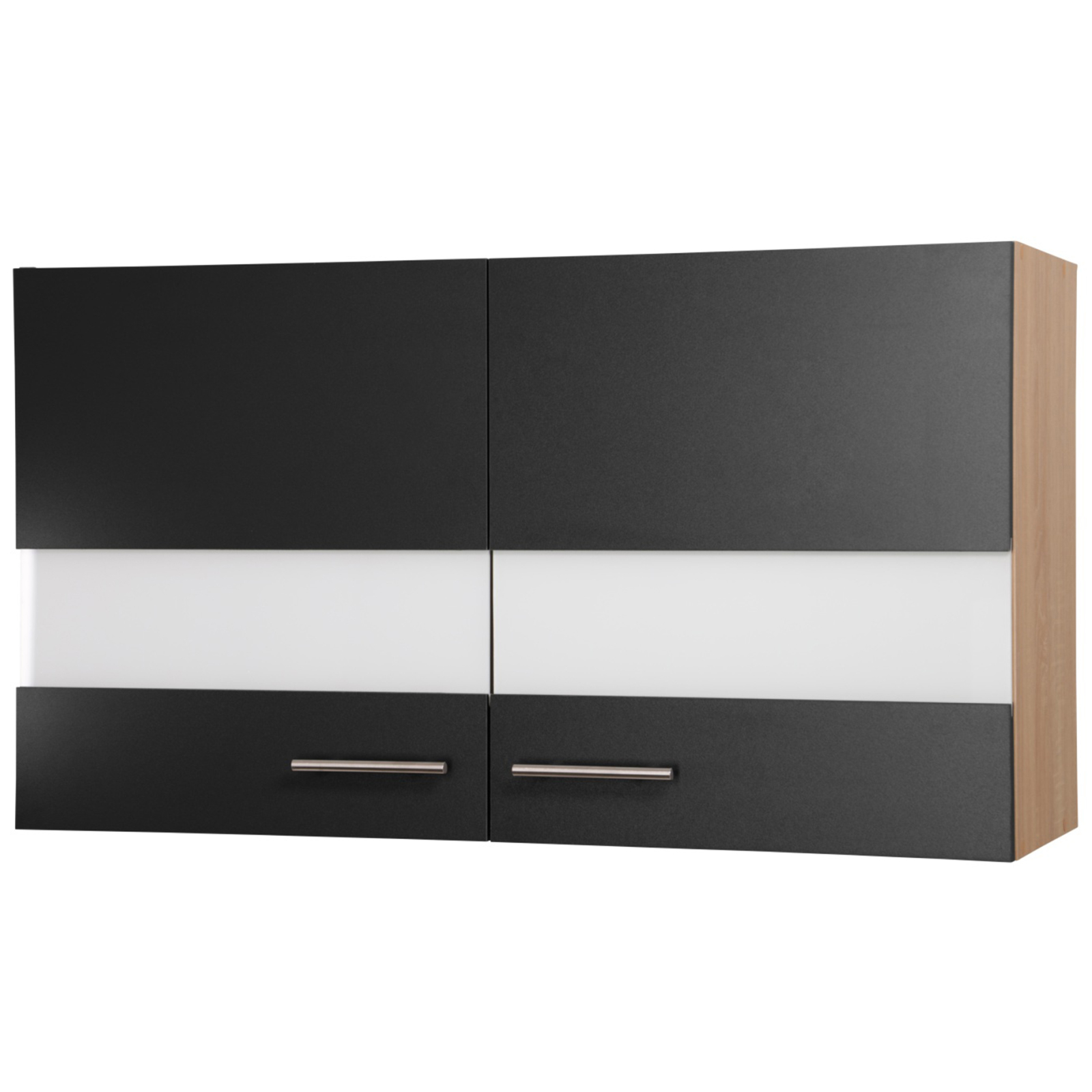 RESPEKTA Glas-Oberschrank - schwarz matt - Eiche sägerau - 100 cm
