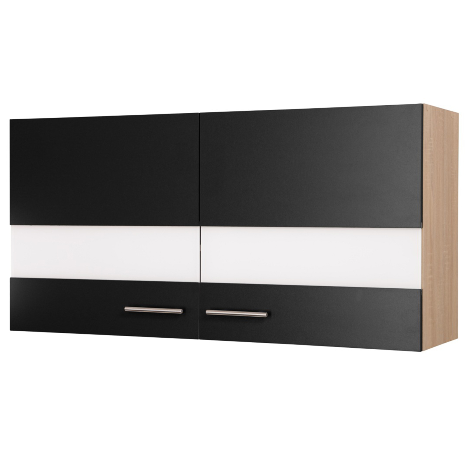 RESPEKTA Glas-Oberschrank - schwarz matt - Eiche sägerau - 110 cm