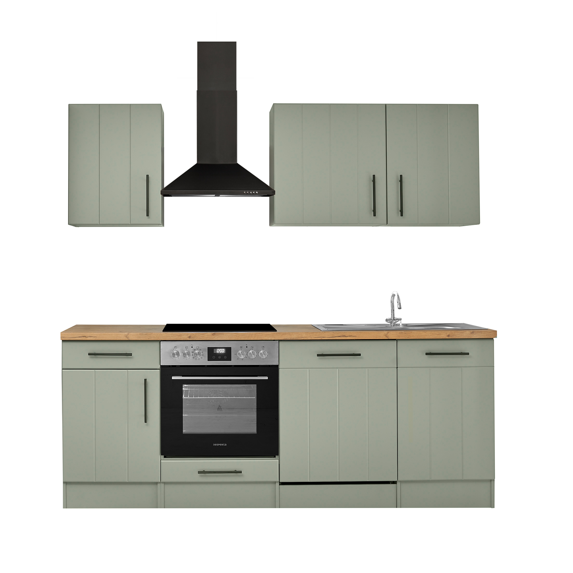 RESPEKTA Küchenblock ANTON - schilfgrün - mit E-Geräten - 220 cm
