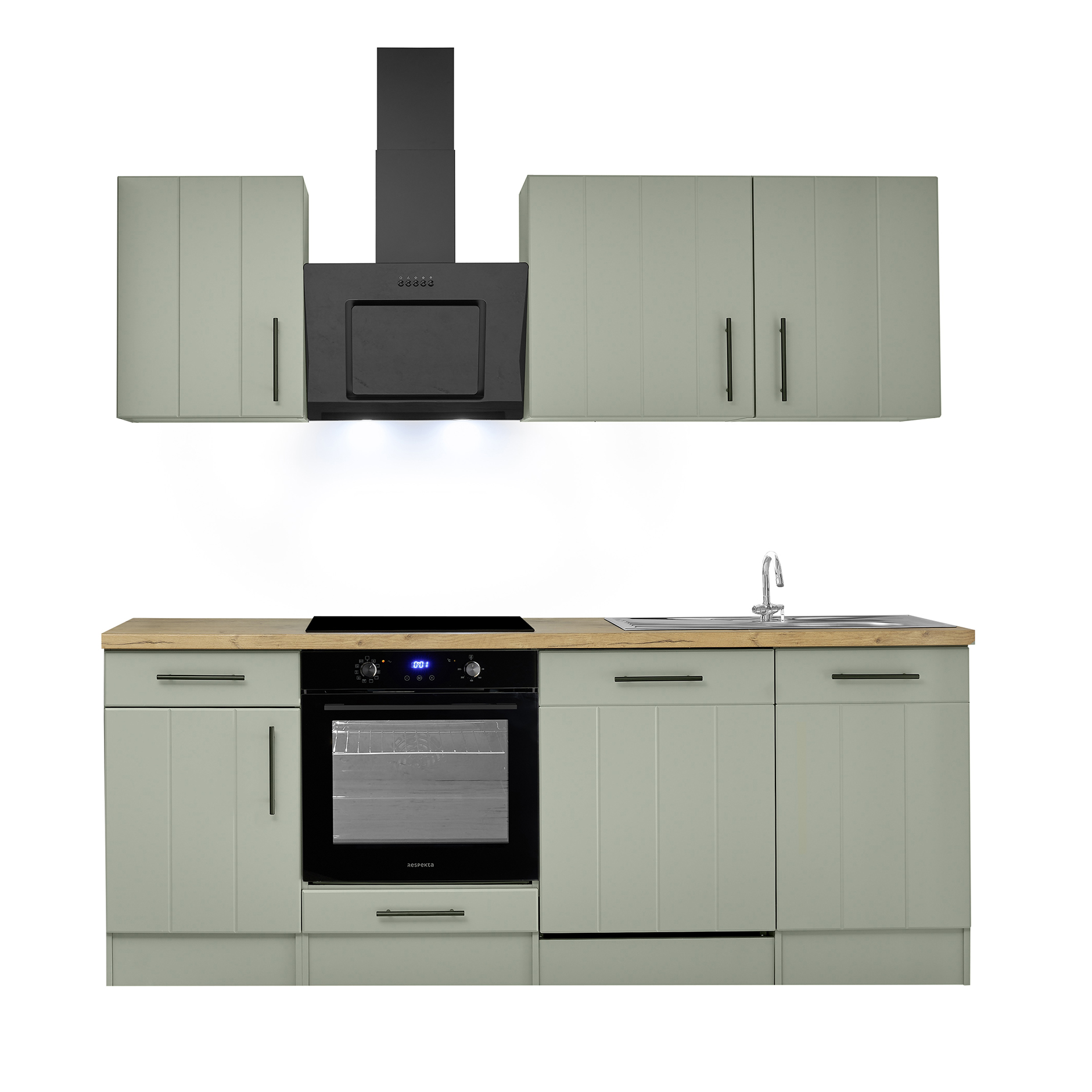 RESPEKTA Küchenblock ANTON - schilfgrün - mit E-Geräten - 220 cm