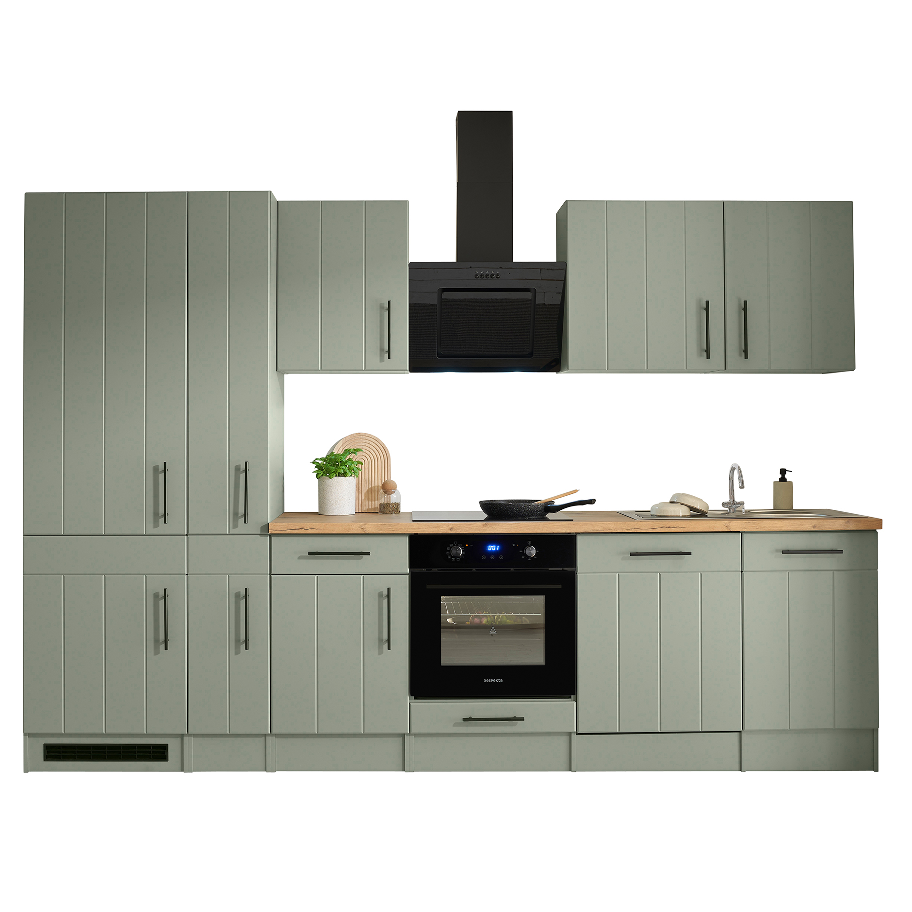 RESPEKTA Küchenblock ANTON - schilfgrün - mit E-Geräten - 310 cm