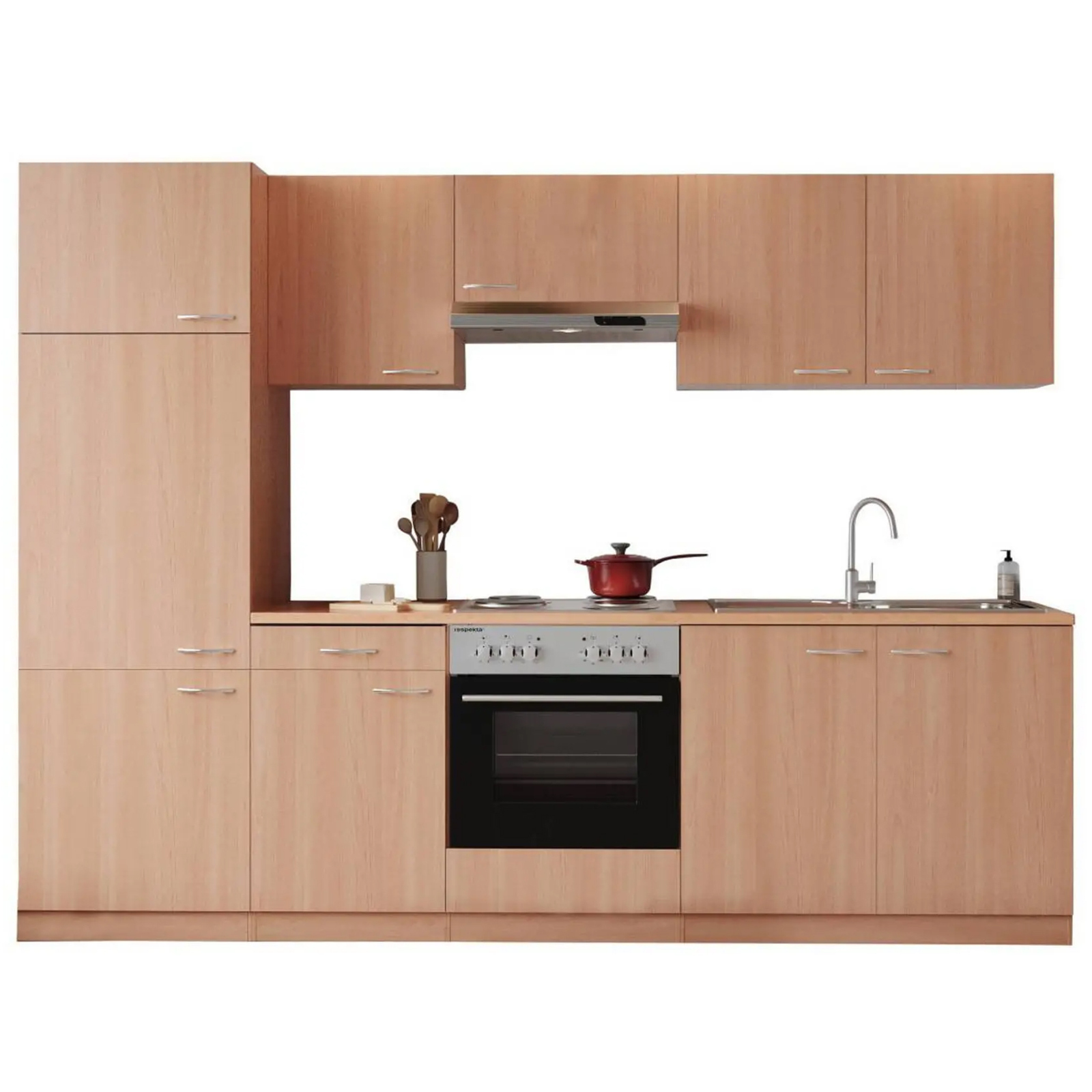 RESPEKTA Küchenblock GERDA - Buche - mit E-Geräten - 270 cm