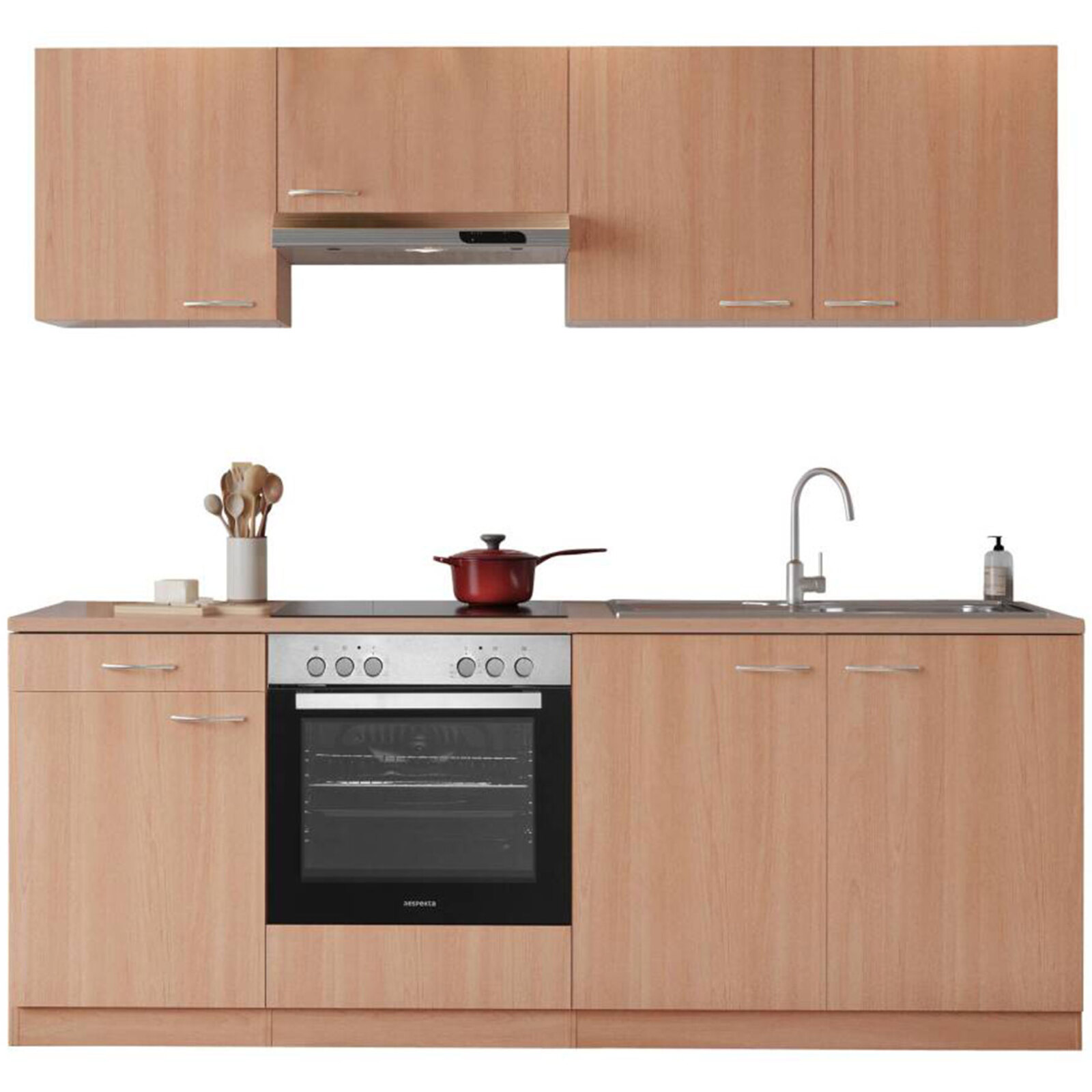 RESPEKTA Küchenblock GERDA - Buche - mit E-Geräten - Glaskeramikkochfeld - 210 cm