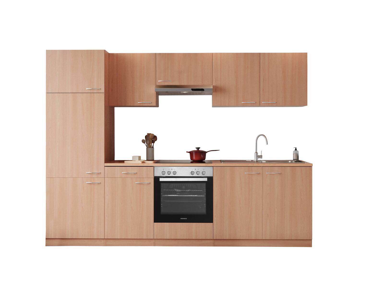 RESPEKTA Küchenblock GERDA - Buche - mit E-Geräten - Glaskeramikkochfeld - 270 cm