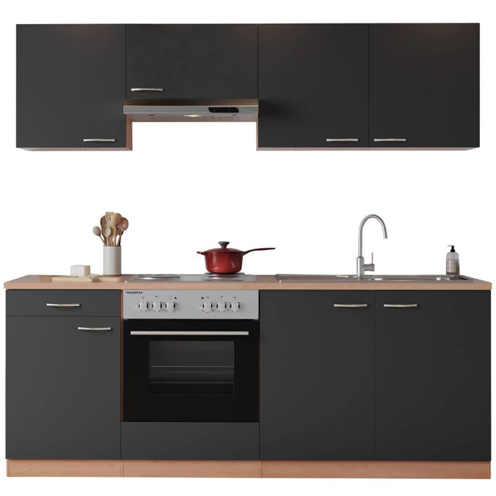 RESPEKTA Küchenblock GERDA - grau - mit E-Geräten - 210 cm