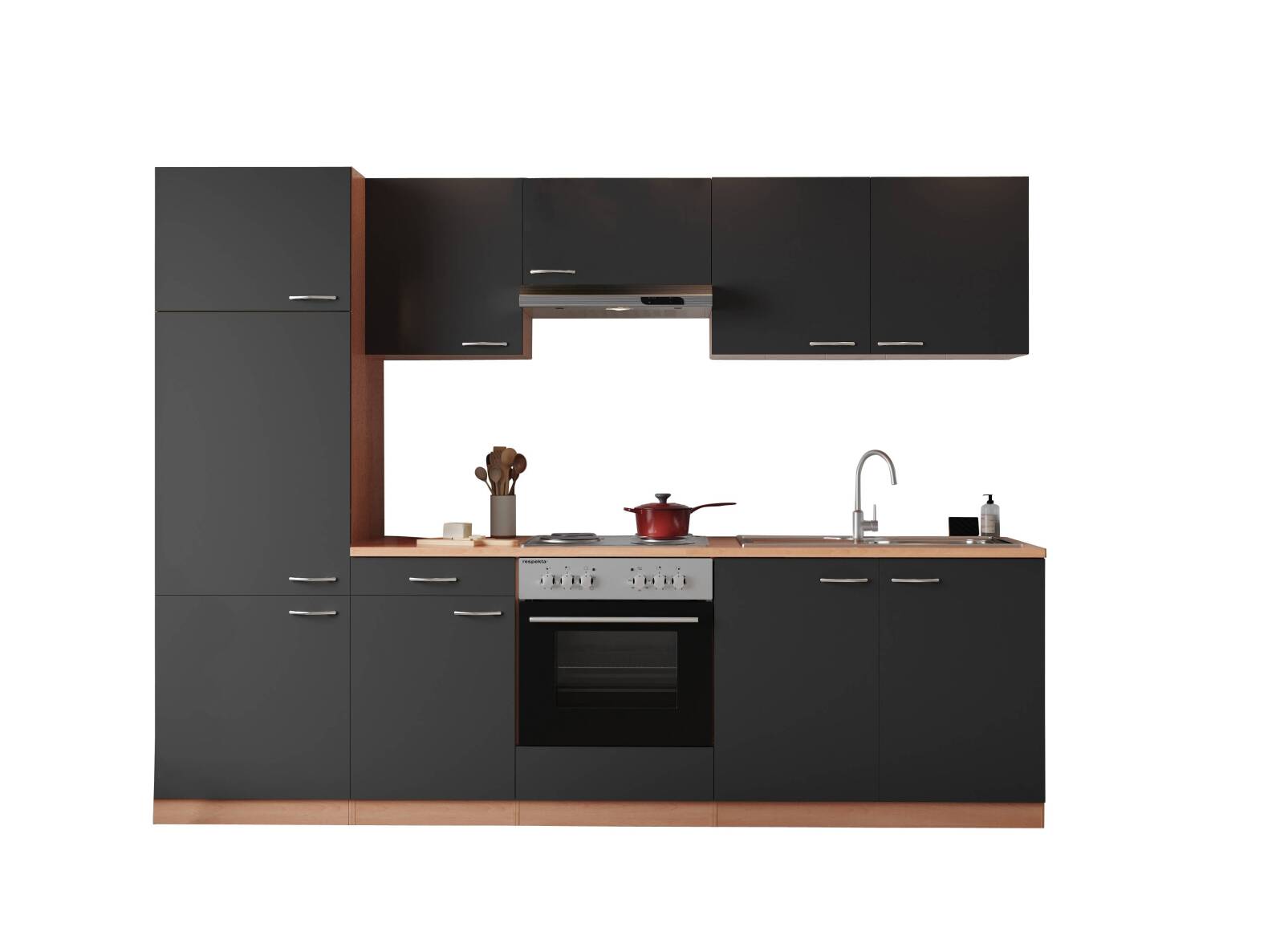 RESPEKTA Küchenblock GERDA - grau - mit E-Geräten - 270 cm