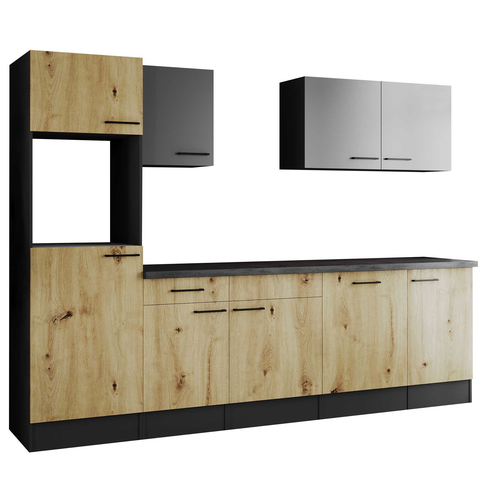 RESPEKTA Küchenblock OLIVER - Artisan Eiche - grau matt - 280 cm