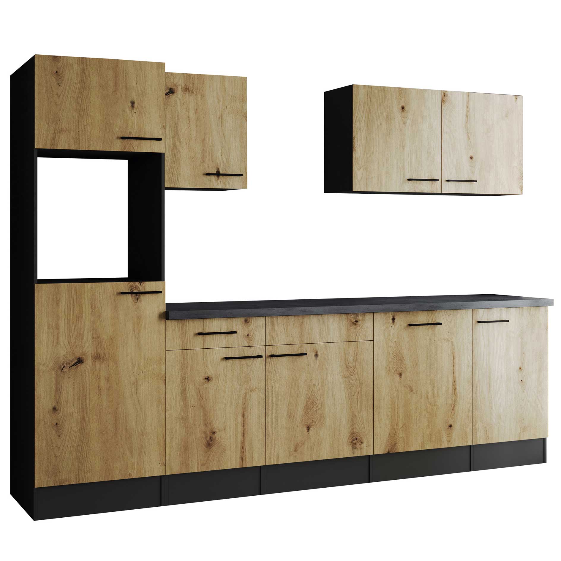 RESPEKTA Küchenblock OLIVER - Artisan Eiche - grau matt - 280 cm