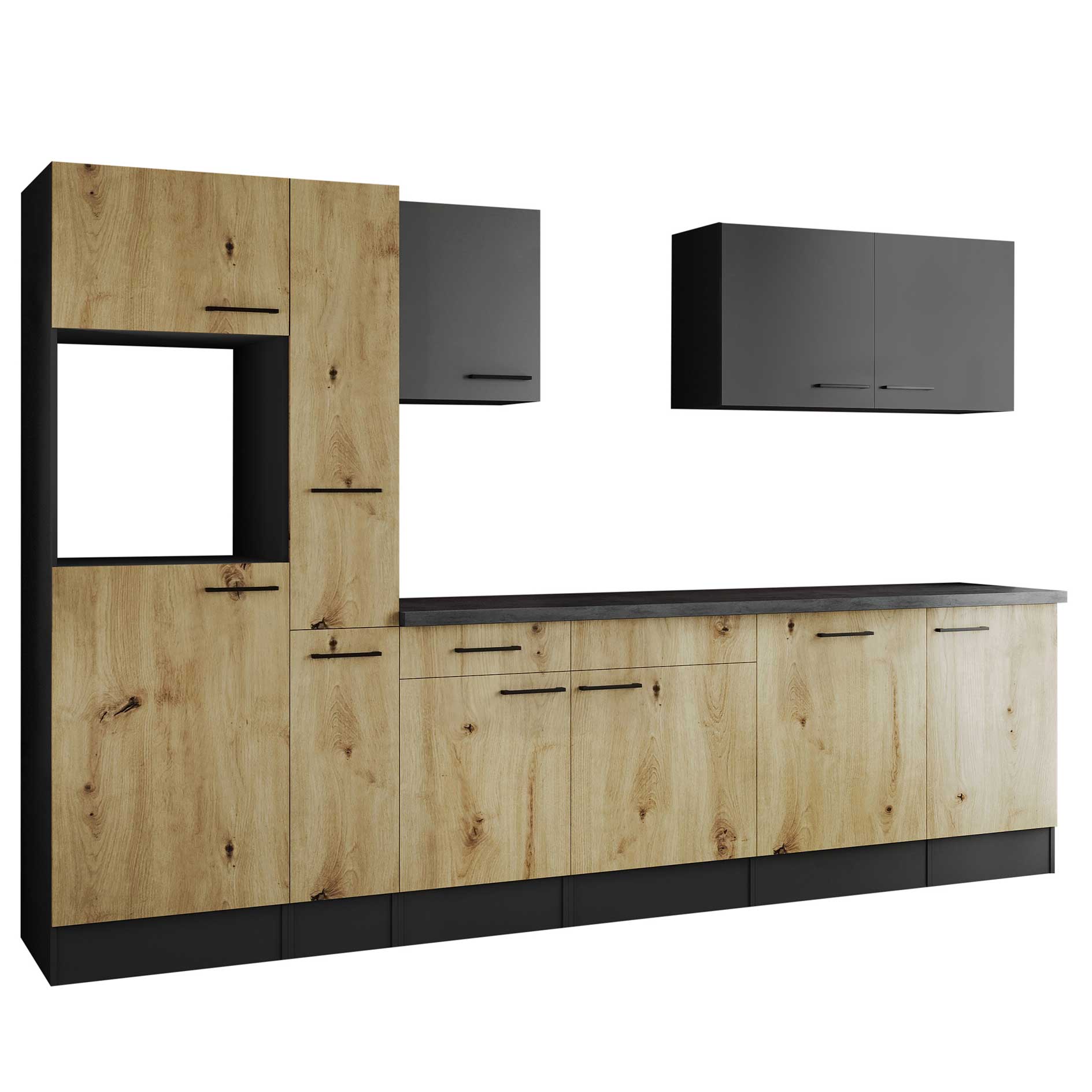 RESPEKTA Küchenblock OLIVER - Artisan Eiche - grau matt - 310 cm