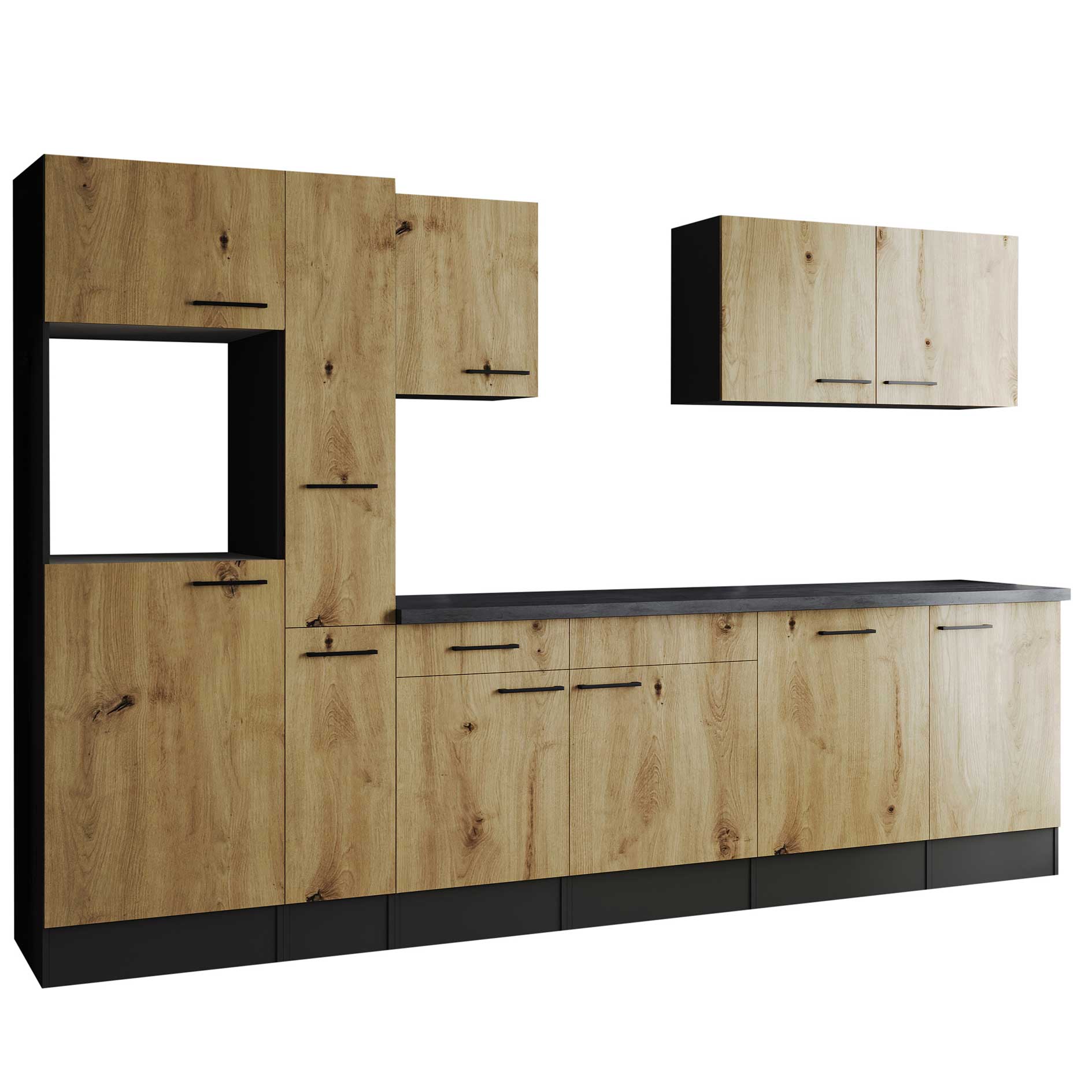 RESPEKTA Küchenblock OLIVER - Artisan Eiche - grau matt - 310 cm