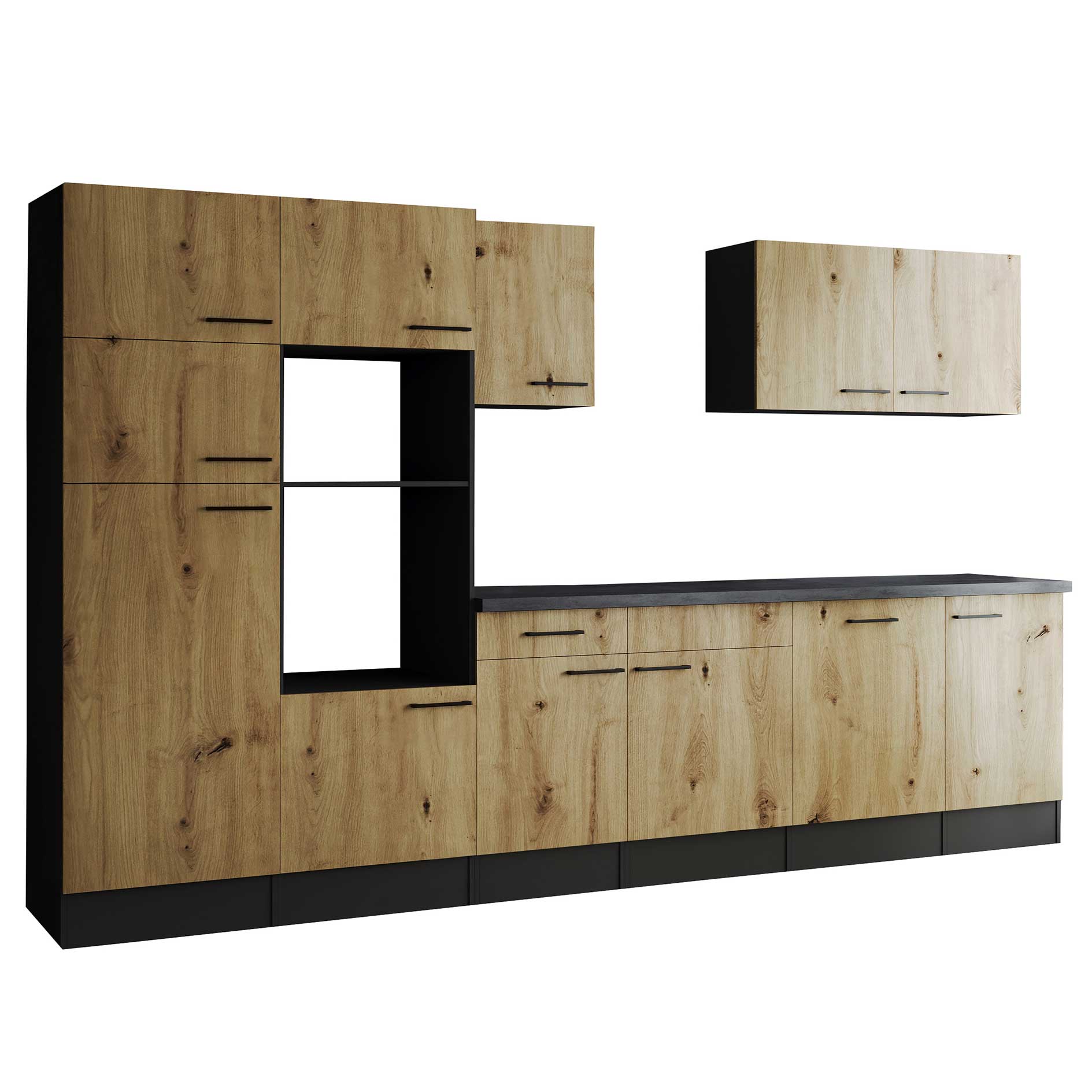 RESPEKTA Küchenblock OLIVER - Artisan Eiche - grau matt - 340 cm