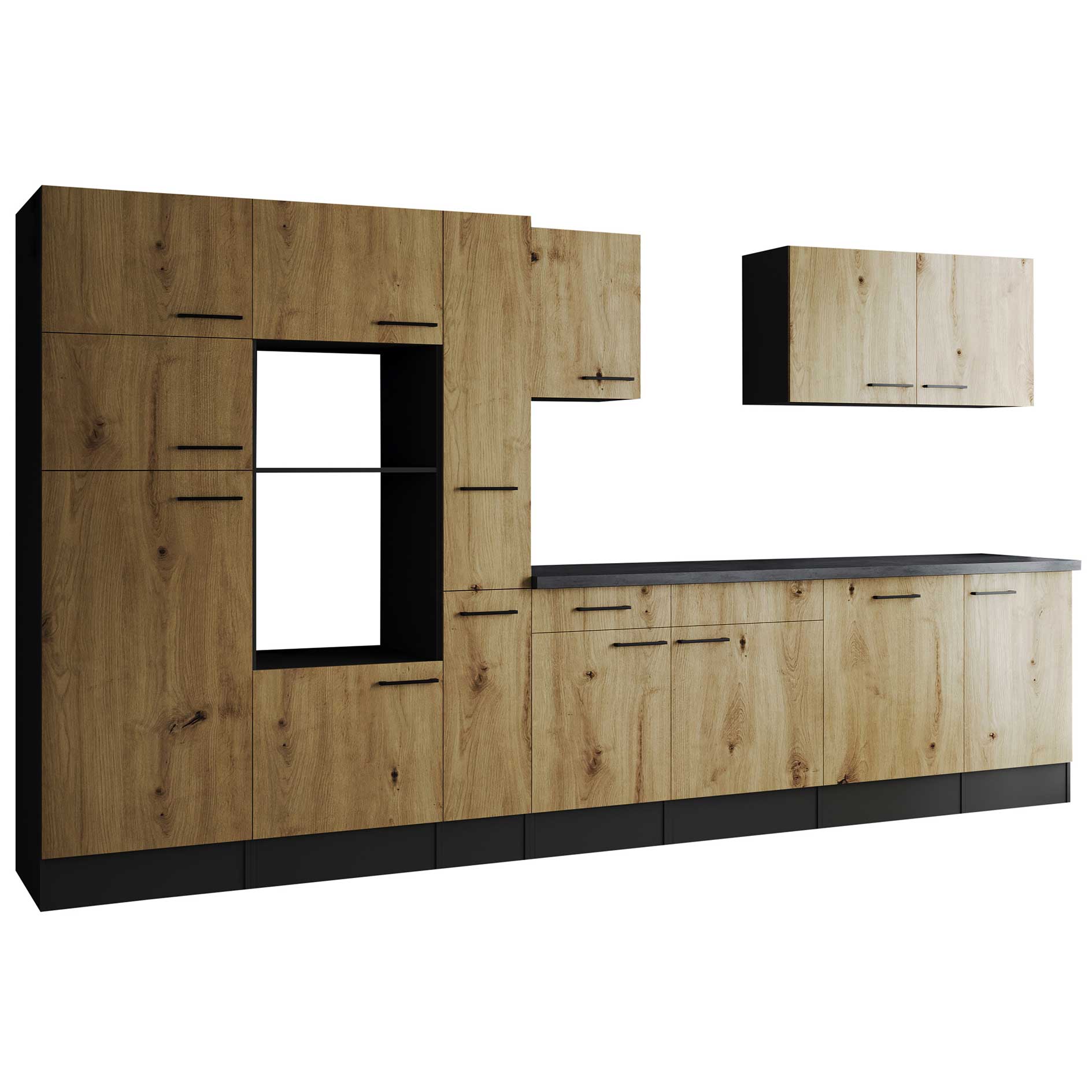 RESPEKTA Küchenblock OLIVER - Artisan Eiche - grau matt - 370 cm