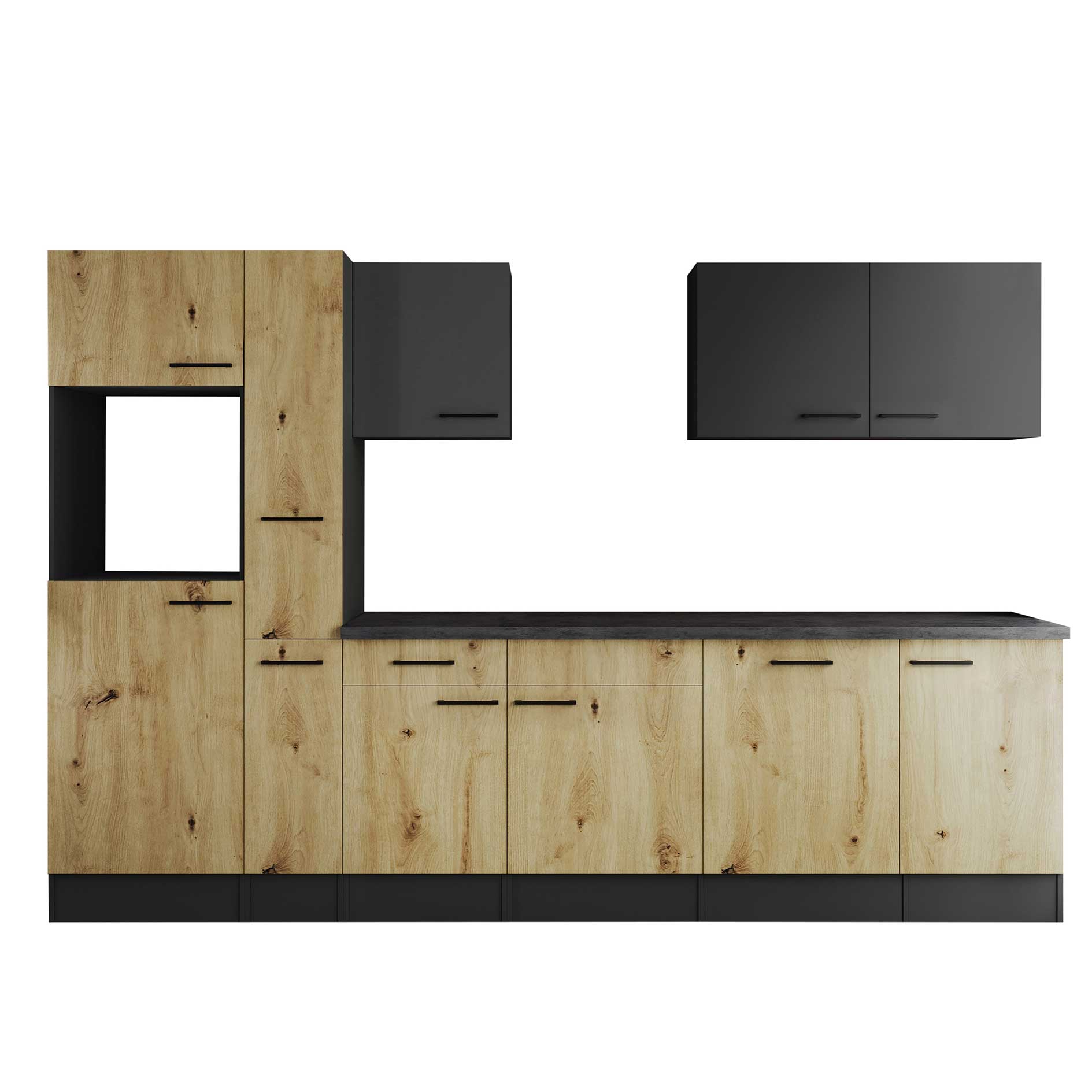 RESPEKTA Küchenblock OLIVER - grau matt - Artisan Eiche - 310 cm