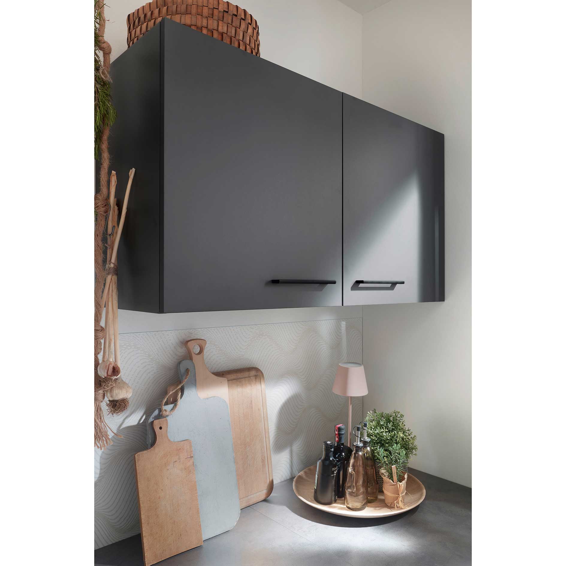 RESPEKTA Küchenblock OLIVER - grau matt - Artisan Eiche - 310 cm