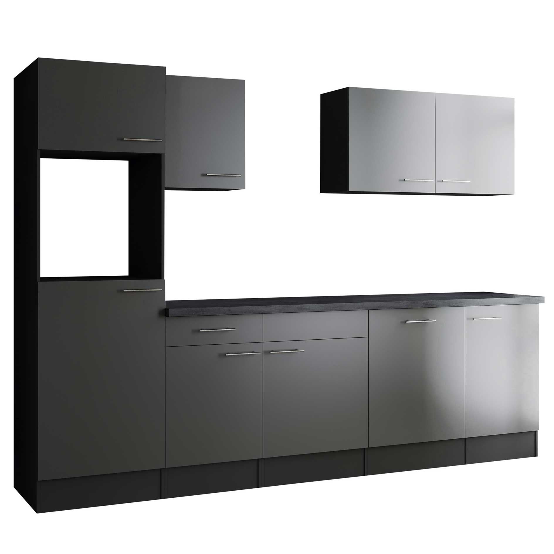 RESPEKTA Küchenblock OLIVER - grau Seidenglanz - grau matt - 280 cm