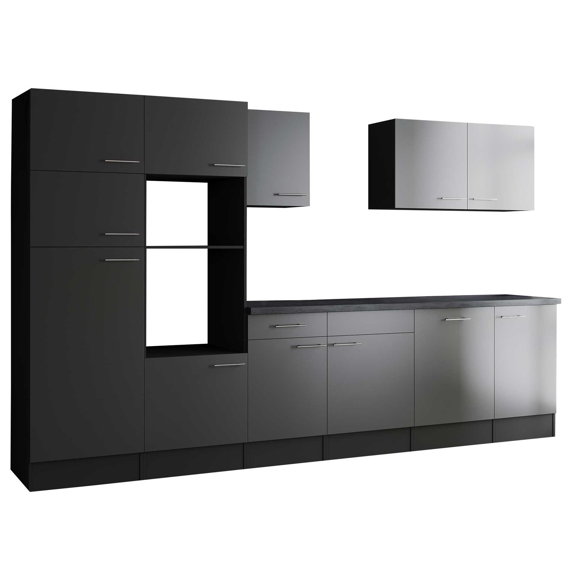 RESPEKTA Küchenblock OLIVER - grau Seidenglanz - grau matt - 340 cm