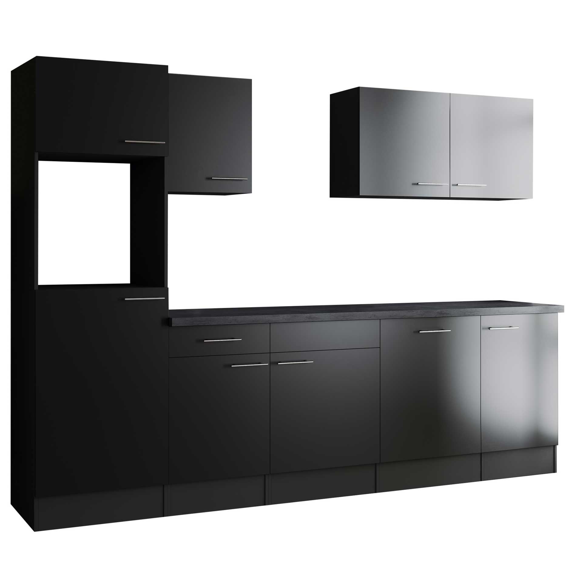 RESPEKTA Küchenblock OLIVER - schwarz Seidenglanz - grau matt - 280 cm
