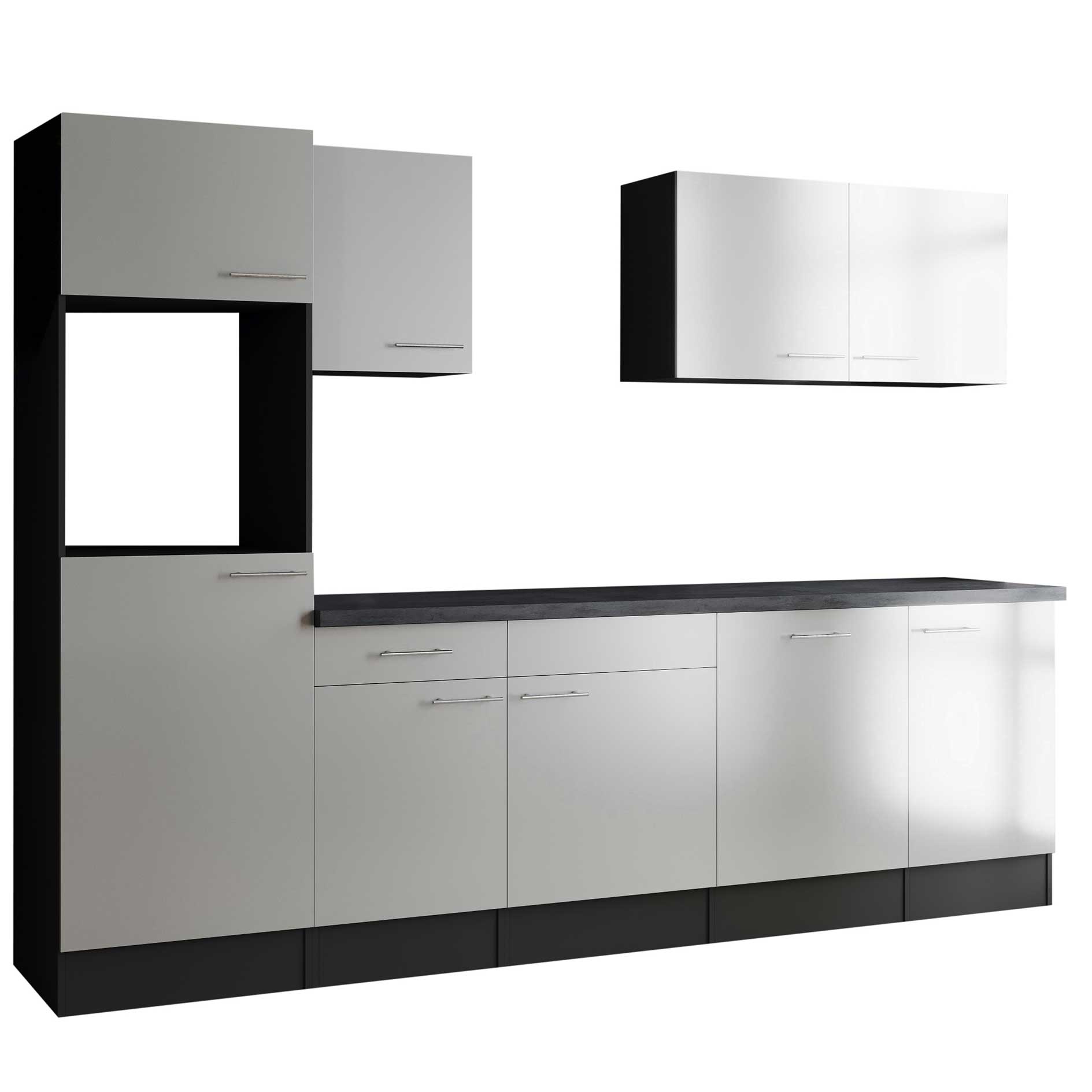 RESPEKTA Küchenblock OLIVER - weiß Seidenglanz - grau matt - 280 cm