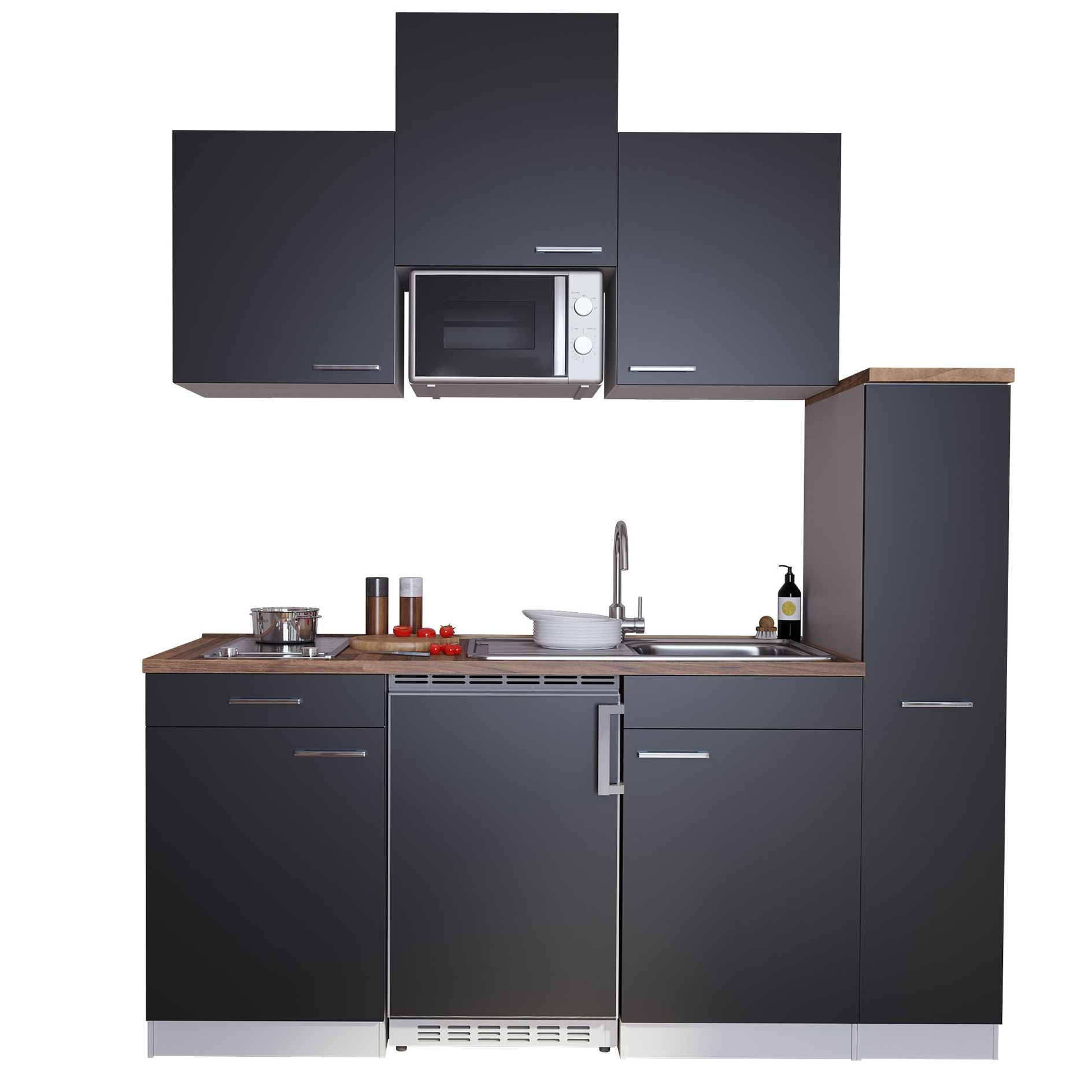 RESPEKTA Küchenblock - schwarz-weiß - mit E-Geräten - 180 cm