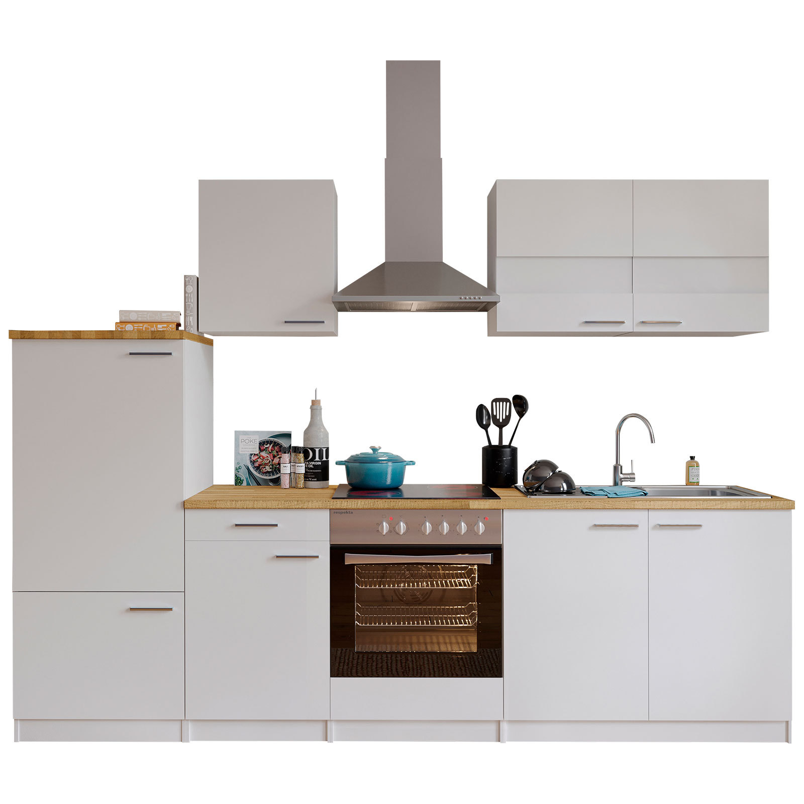 RESPEKTA Küchenblock - weiß - mit E-Geräten - 270 cm