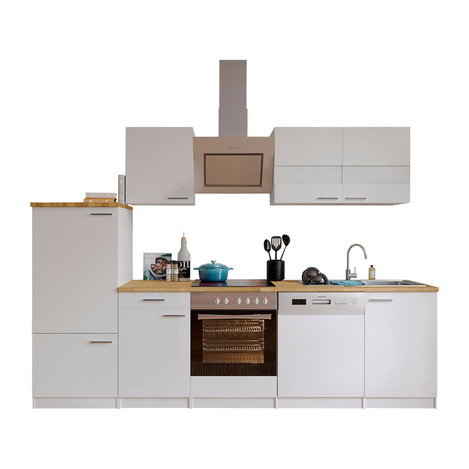 RESPEKTA Küchenblock - weiß - mit E-Geräten - 280 cm