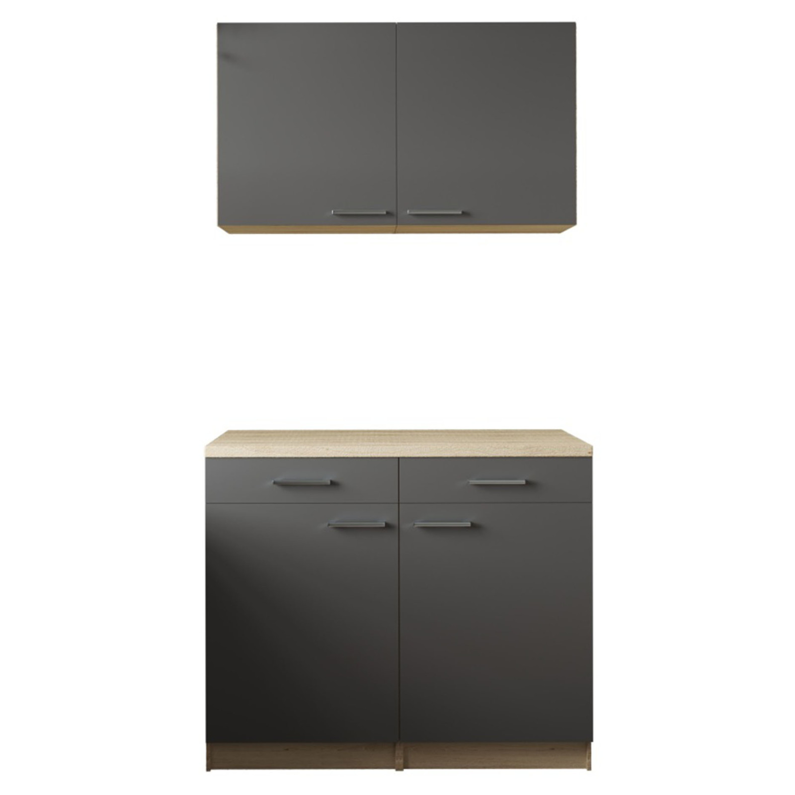 RESPEKTA Küchenmöbel-Set 10 - grau matt - Eiche sägerau - 100 cm