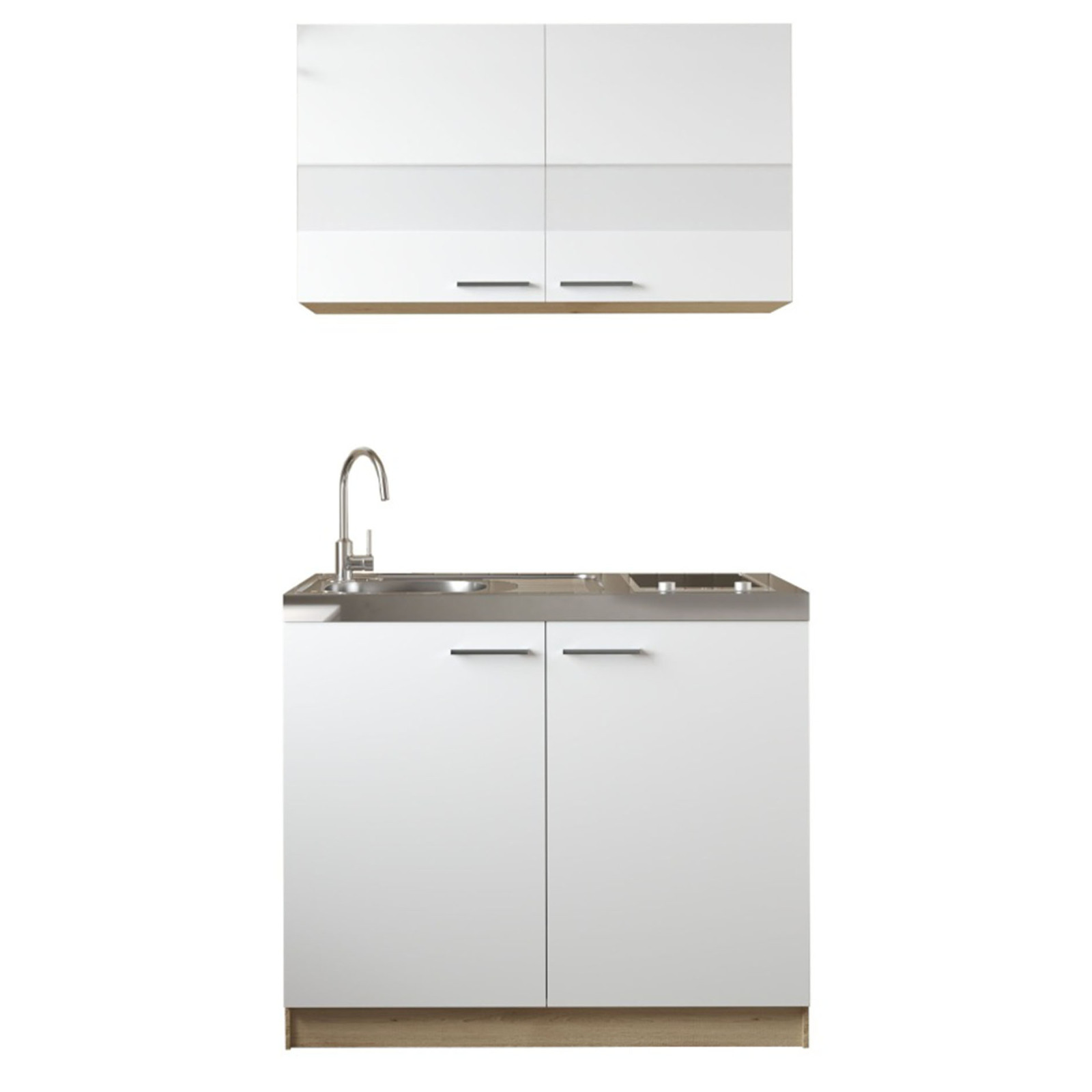 RESPEKTA Küchenmöbel-Set 3 - weiß matt - Eiche sägerau - Glaskeramikkochfeld - 100 cm