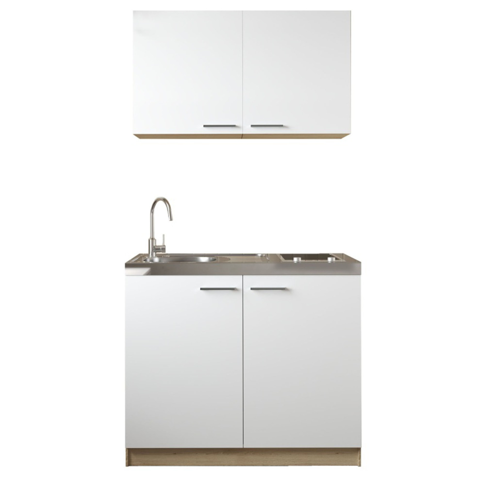 RESPEKTA Küchenmöbel-Set 4 - weiß matt - Eiche sägerau - Glaskeramikkochfeld - 100 cm