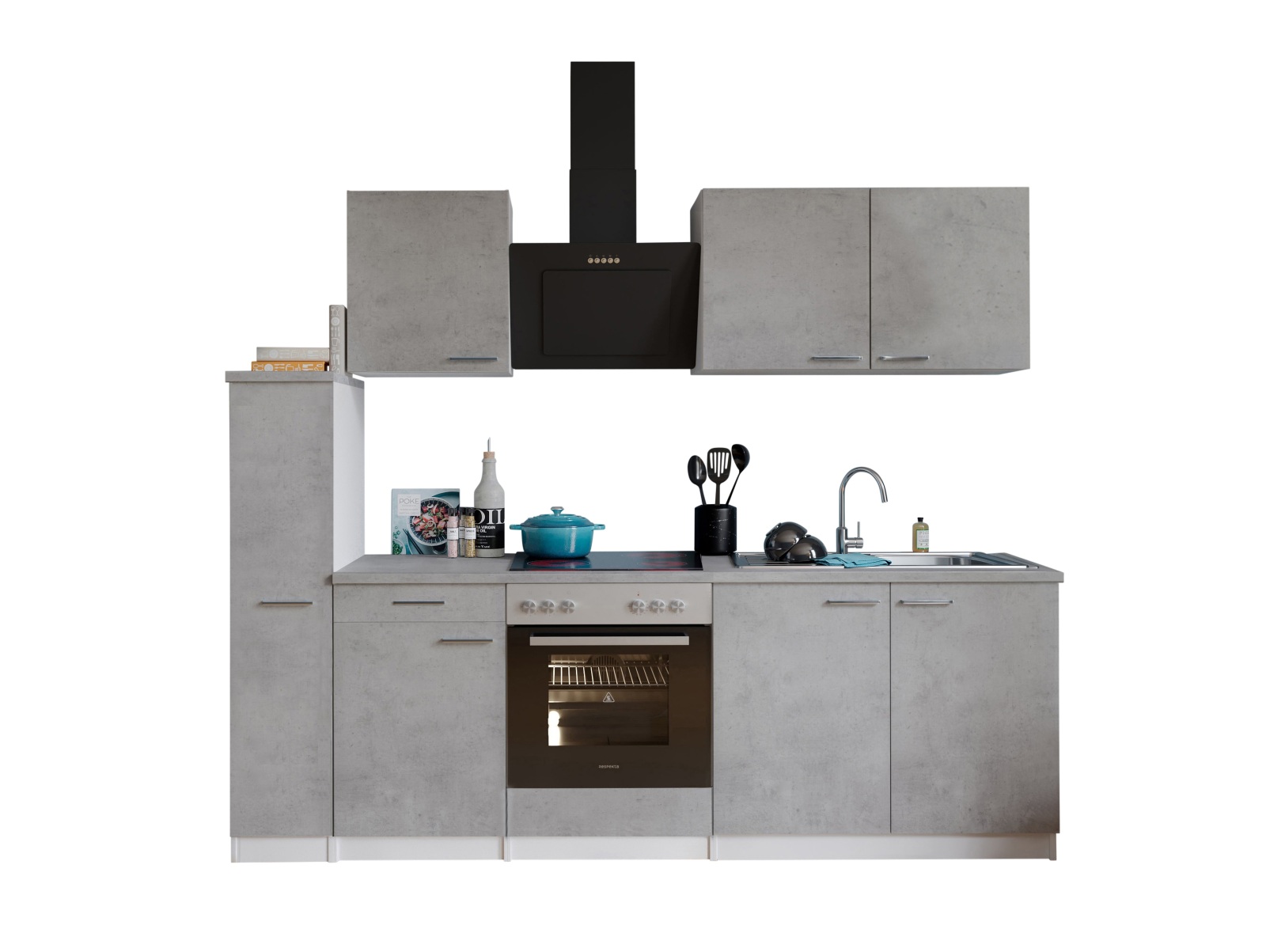 RESPEKTA Küchenzeile - Betonoptik - mit E-Geräten - 240 cm