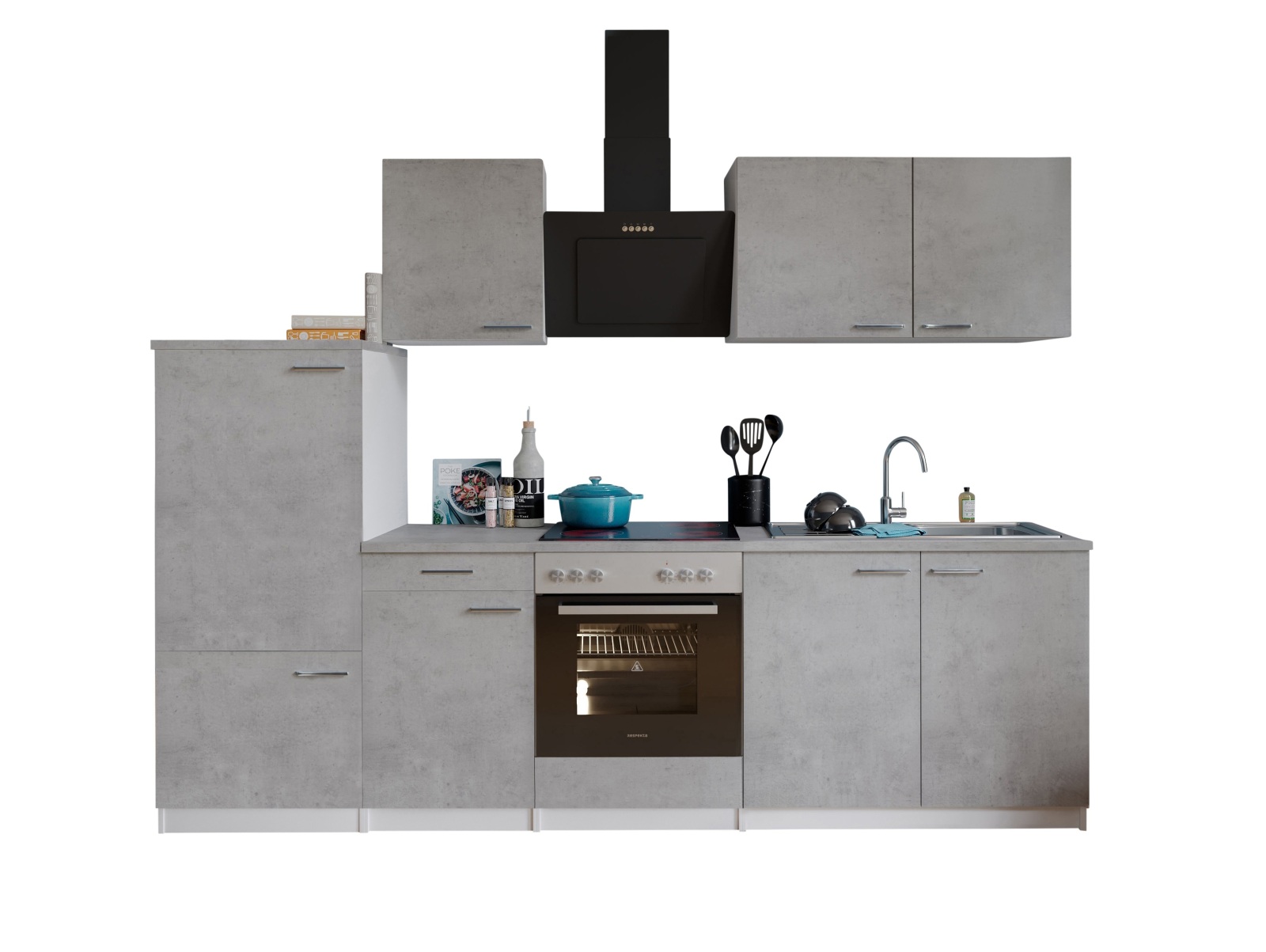 RESPEKTA Küchenzeile - Betonoptik - mit E-Geräten - 270 cm