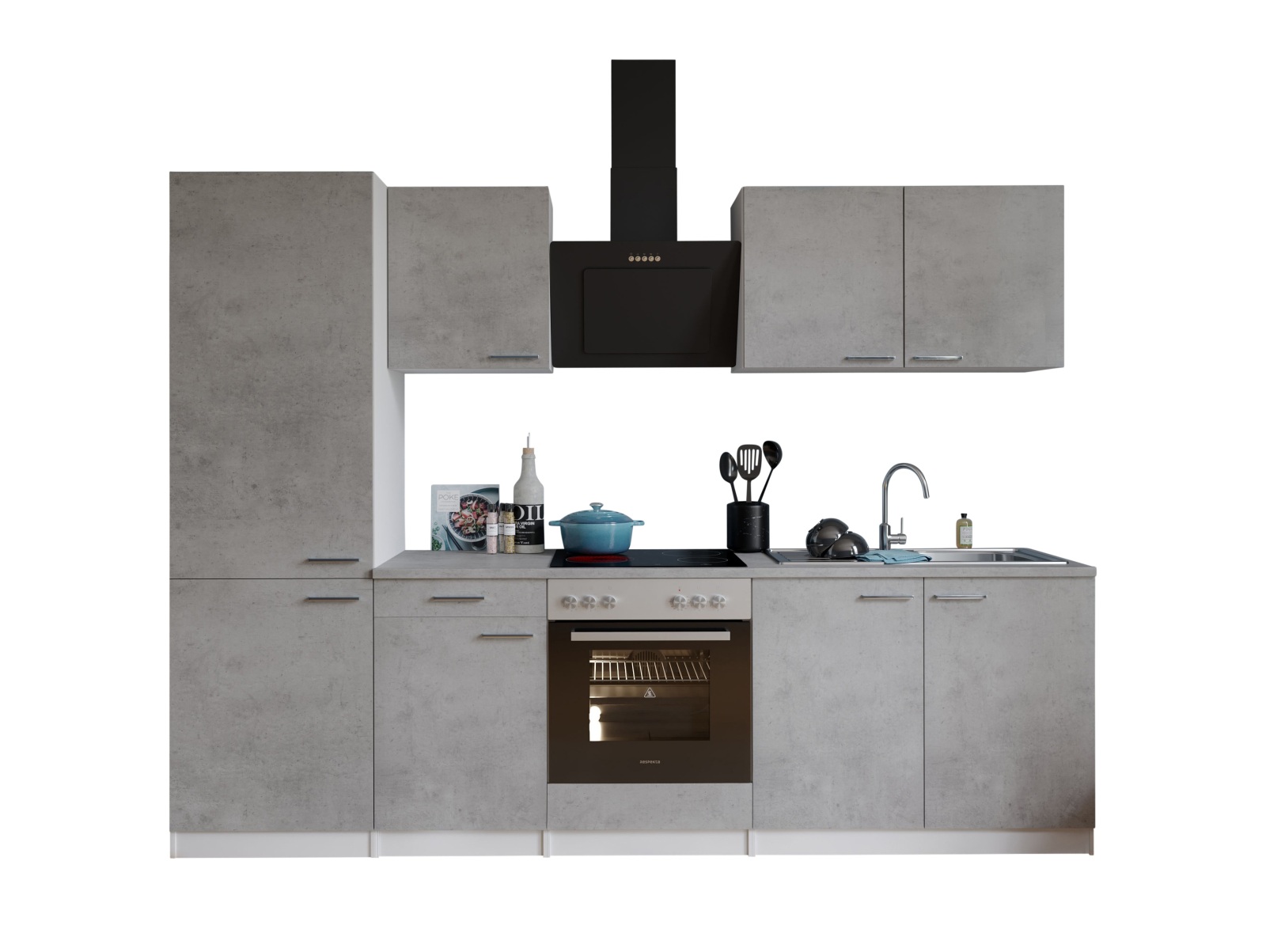 RESPEKTA Küchenzeile - Betonoptik - mit E-Geräten - 270 cm