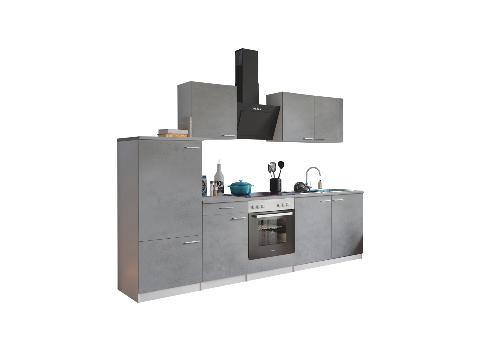 RESPEKTA Küchenzeile - Betonoptik - mit E-Geräten - 270 cm 