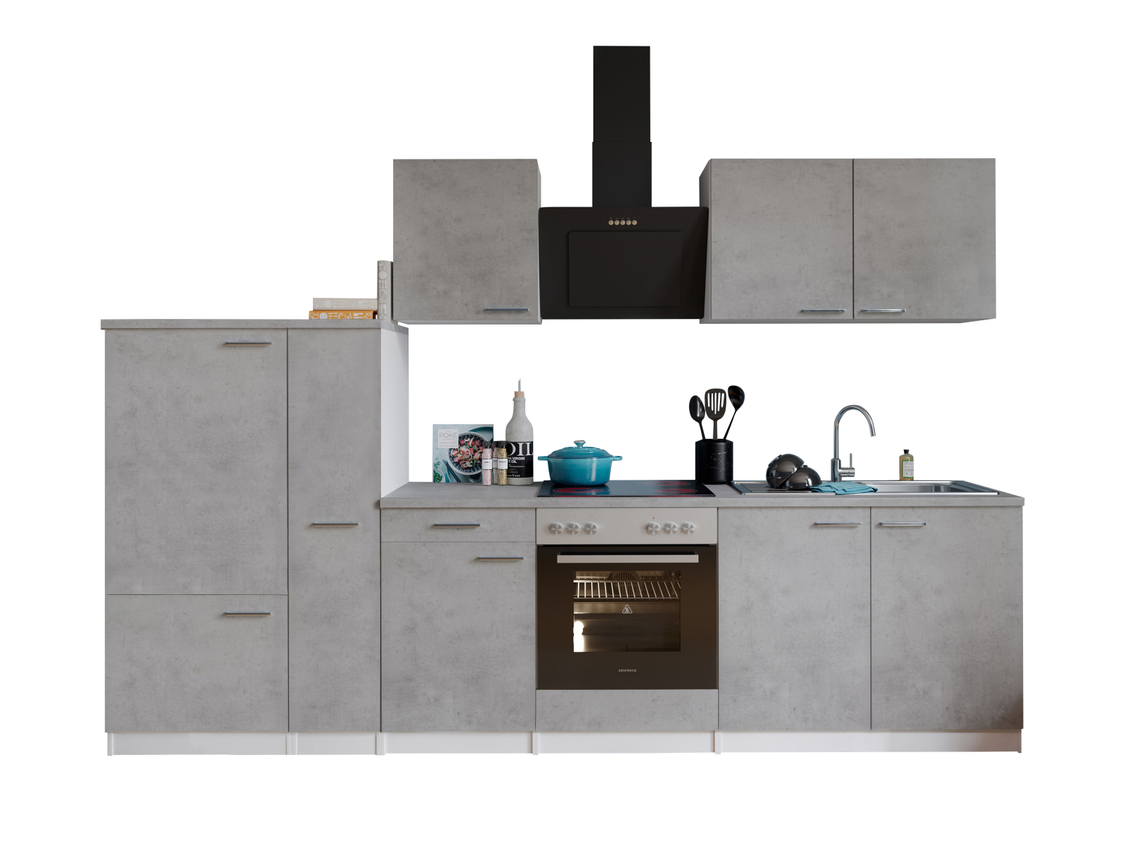 RESPEKTA Küchenzeile - Betonoptik - mit E-Geräten - 300 cm