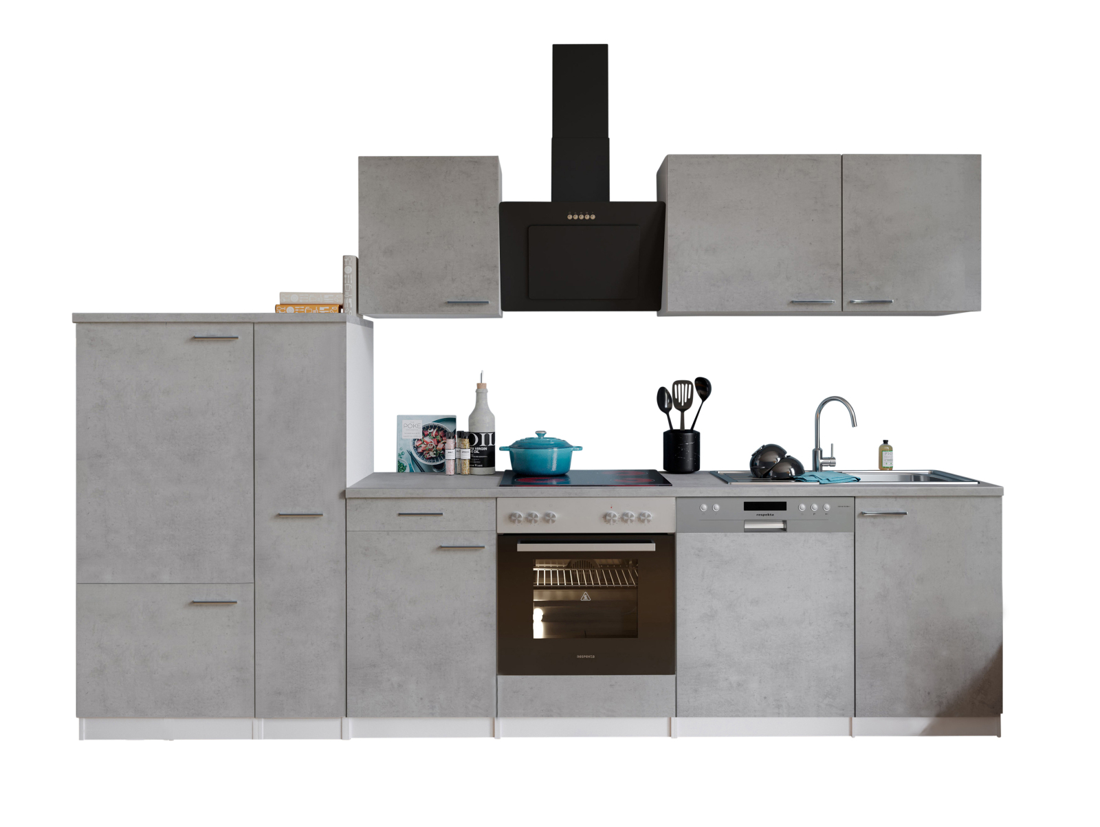 RESPEKTA Küchenzeile - Betonoptik - mit E-Geräten - 310 cm