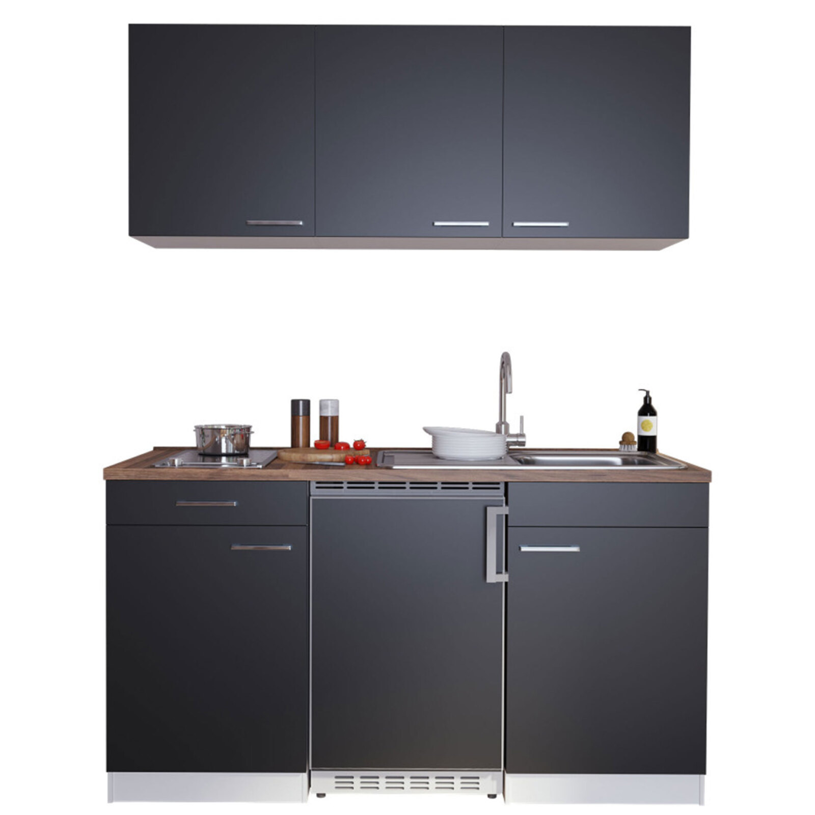 RESPEKTA Küchenzeile - schwarz - mit E-Geräten - 150 cm