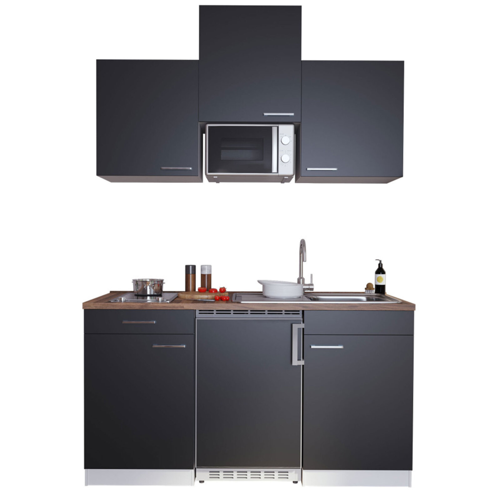 RESPEKTA Küchenzeile - schwarz - mit E-Geräten - 150 cm