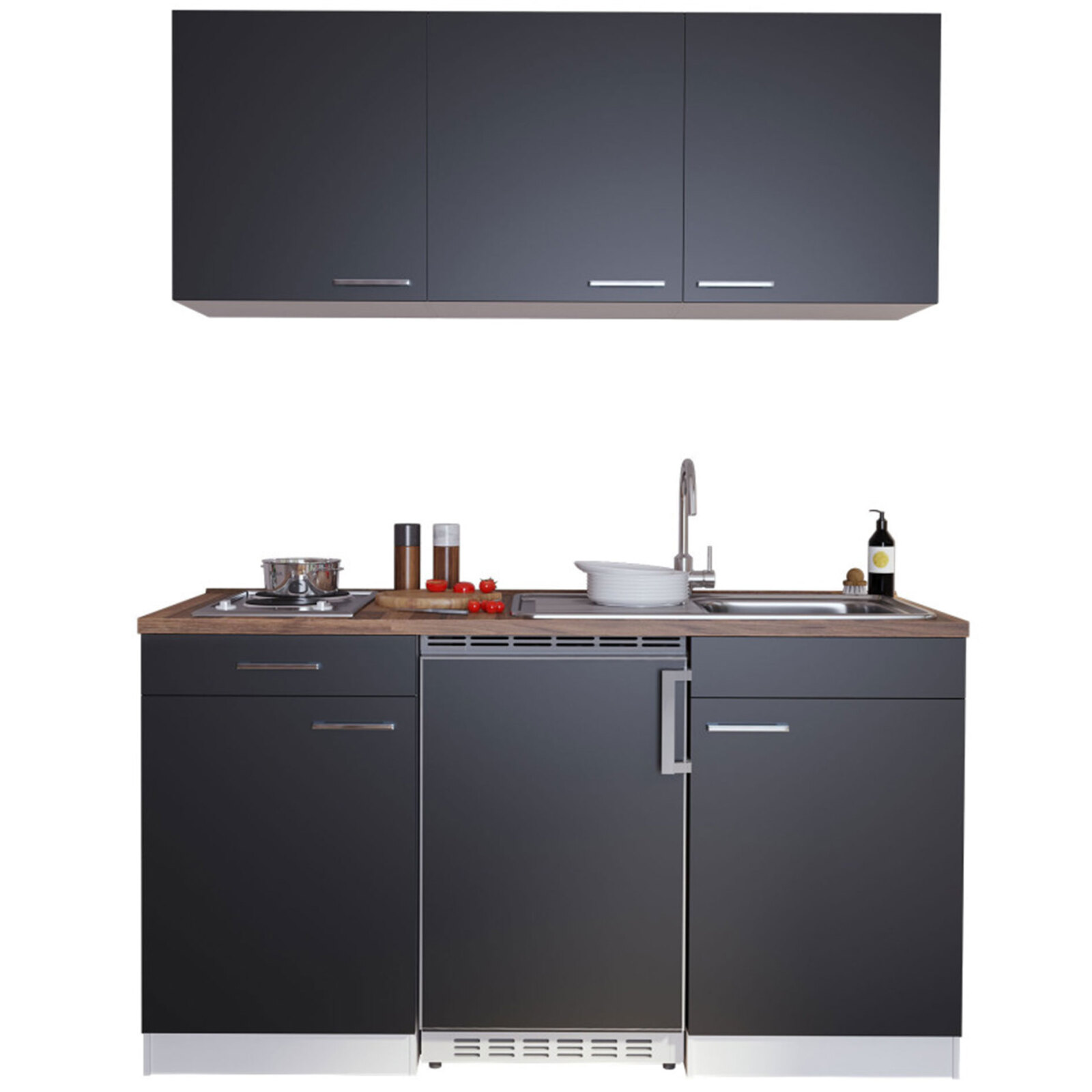 RESPEKTA Küchenzeile - schwarz - mit E-Geräten - 150 cm