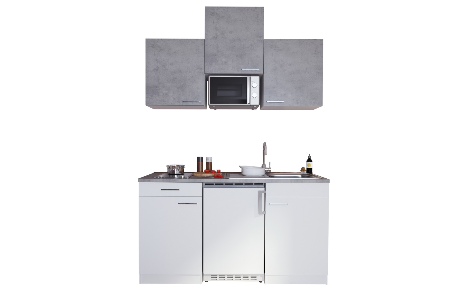 RESPEKTA Küchenzeile - weiß - Beton - mit E-Geräten - 150 cm